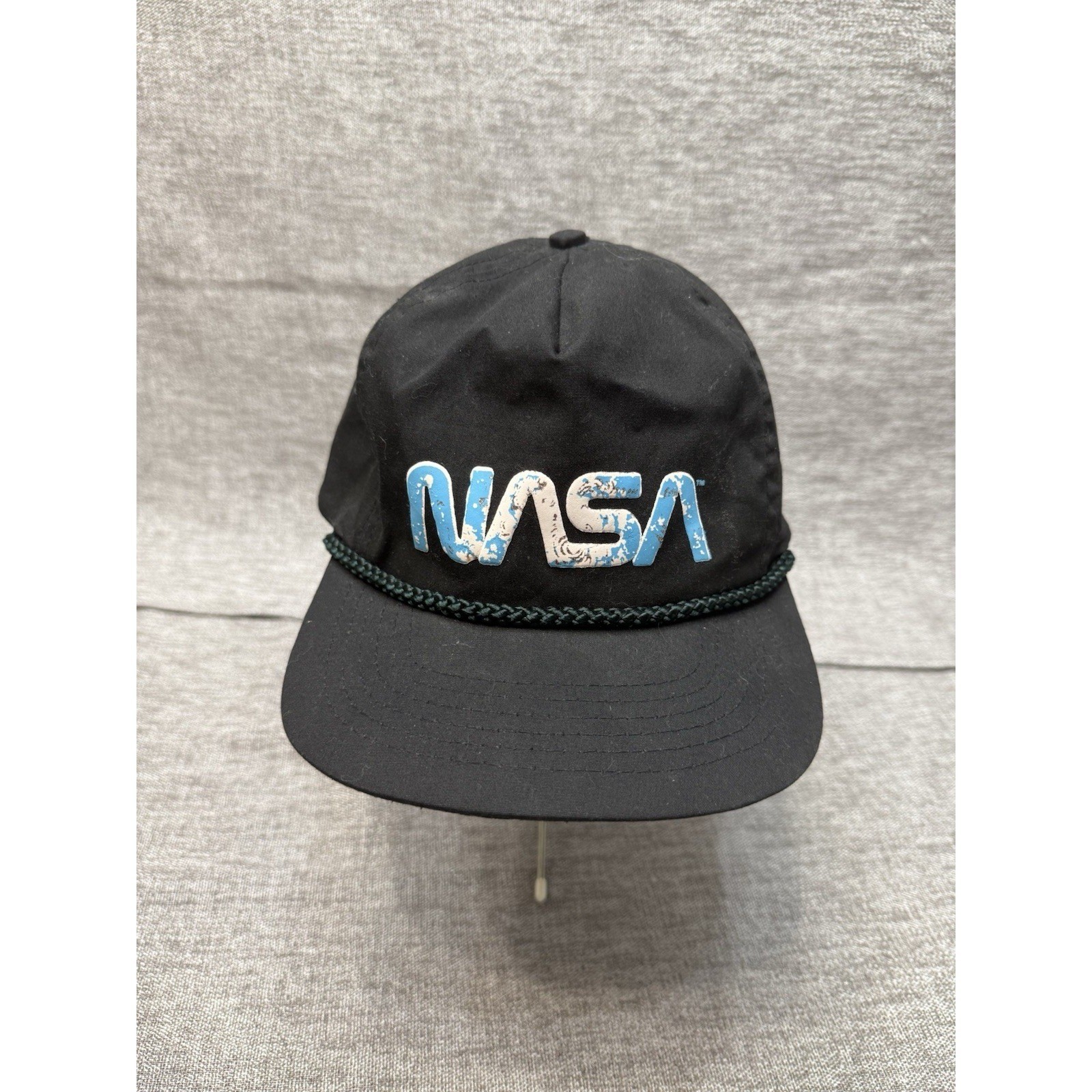 Vintage NASA Space Adult Hat Flat Earth Globe Astronauts Rockets Black