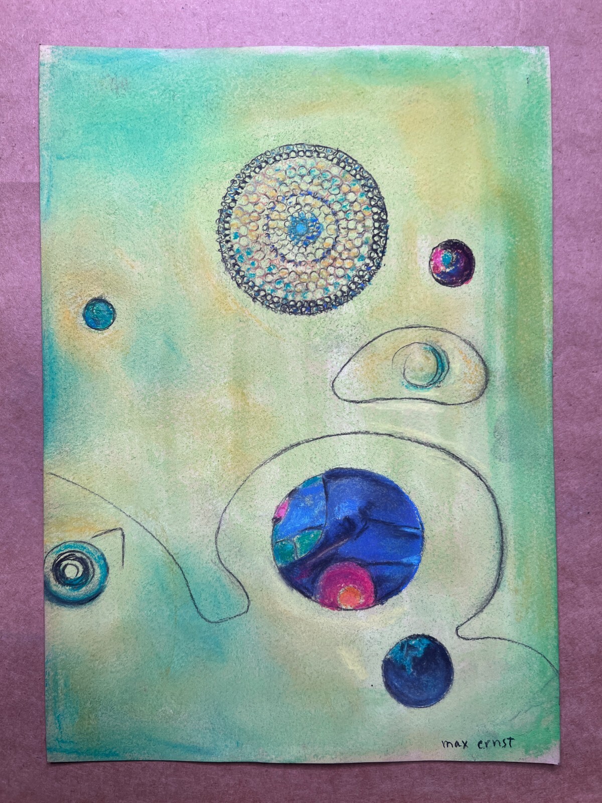 Max Ernst Drawing on paper (Handmade) signed and stamped mixed media