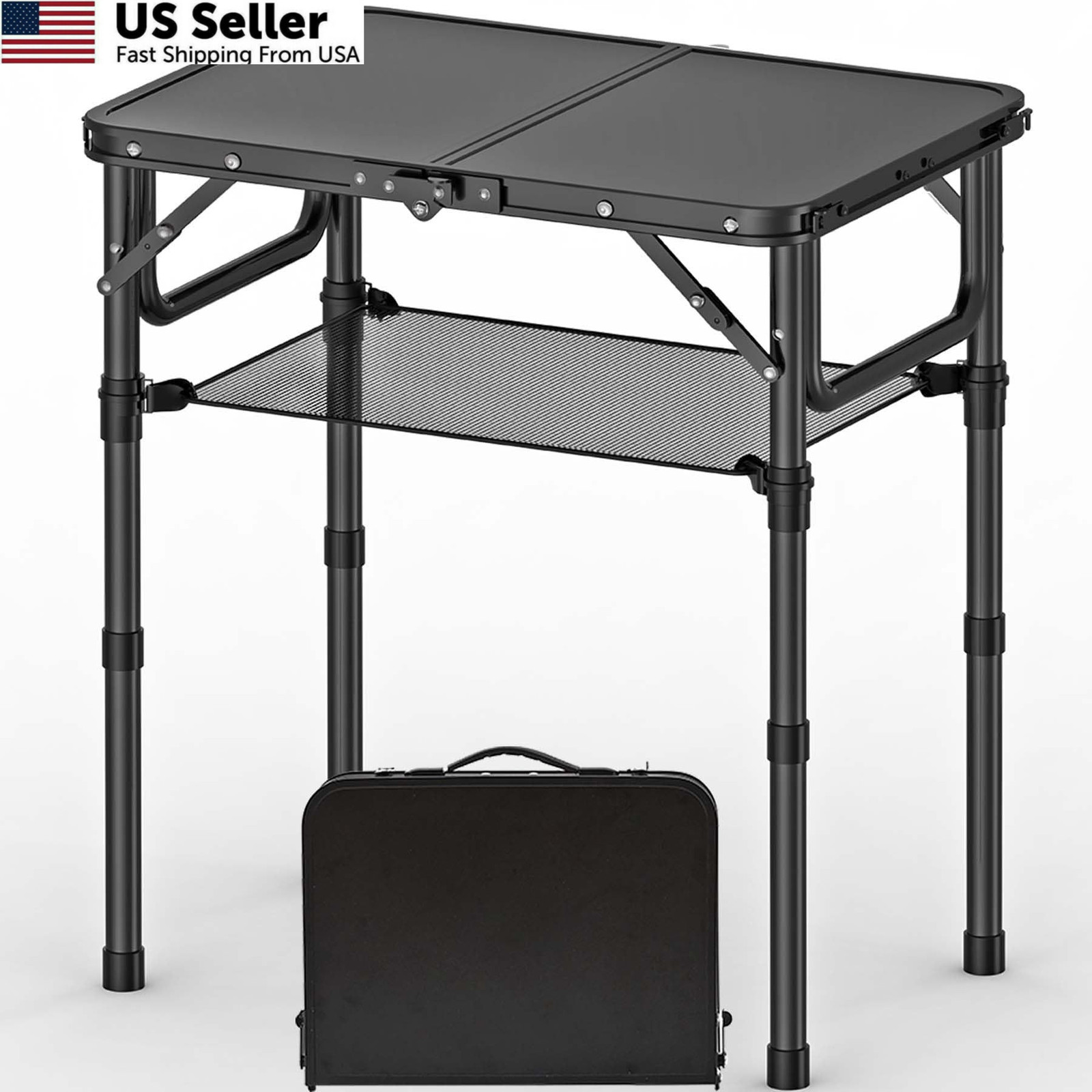 YihuiKo Folding Picnic Table with Storage 24"L x 16"W x 27"H, Matte Black
