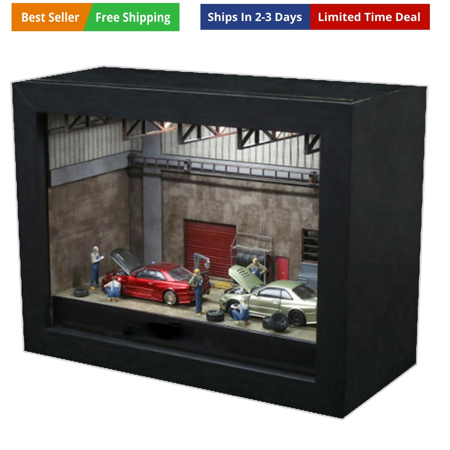 1/64 Scale Diecast Car Display Box with LED Light,Shadow Box Style Diorama Co...