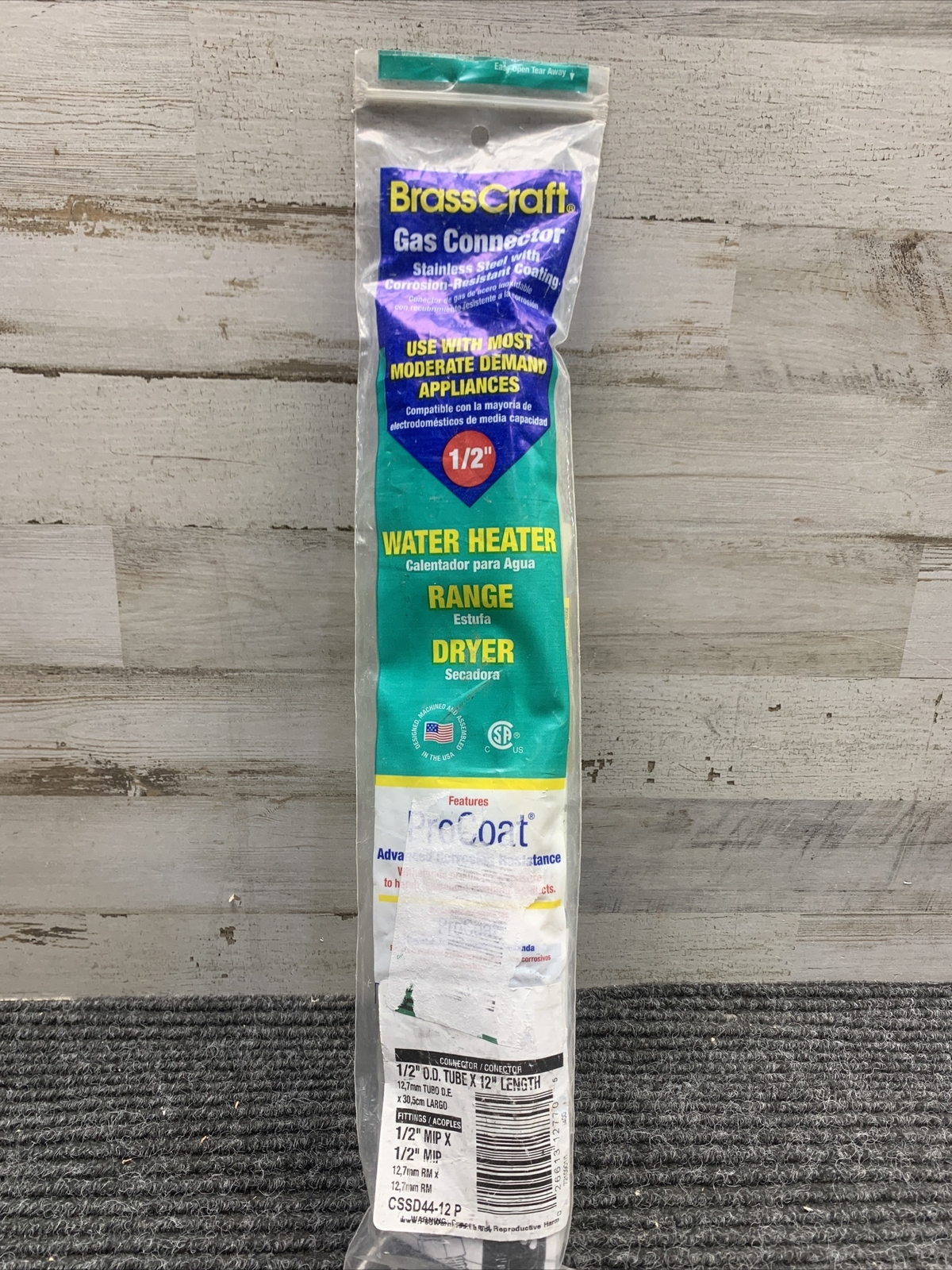 ProCoat 1/2" MIP x 1/2"  MIP Stainless Steel Gas Connector CSSD44-12 P