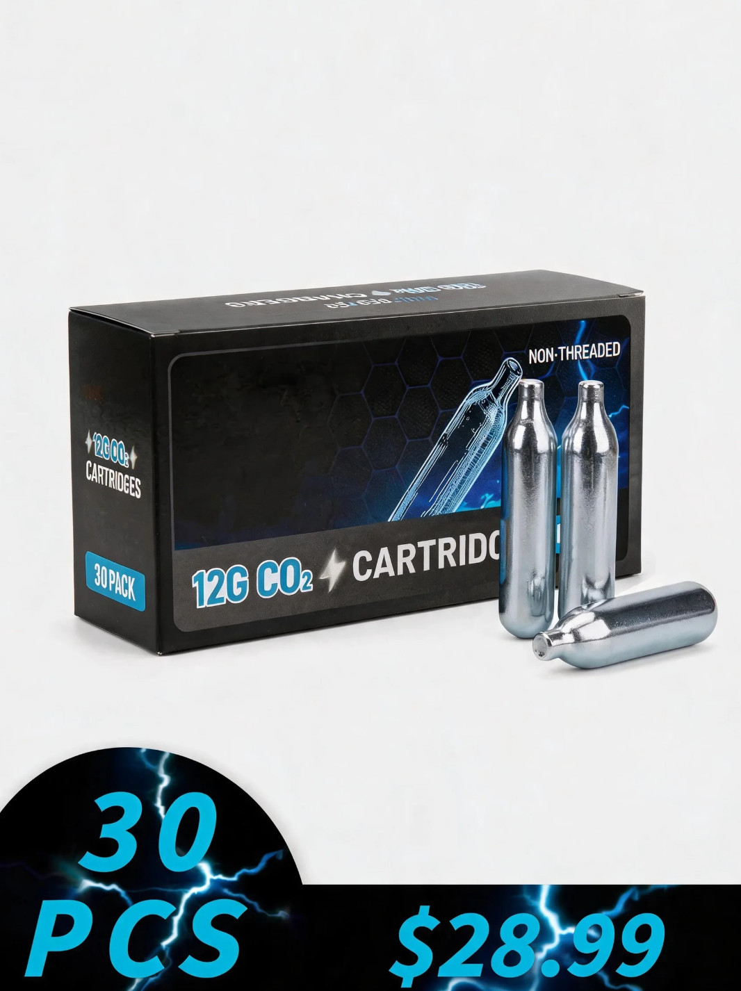 Whipbester  30 Pack 12g CO2 Cartridges for Air Pistols, BB Guns & Air Rifles