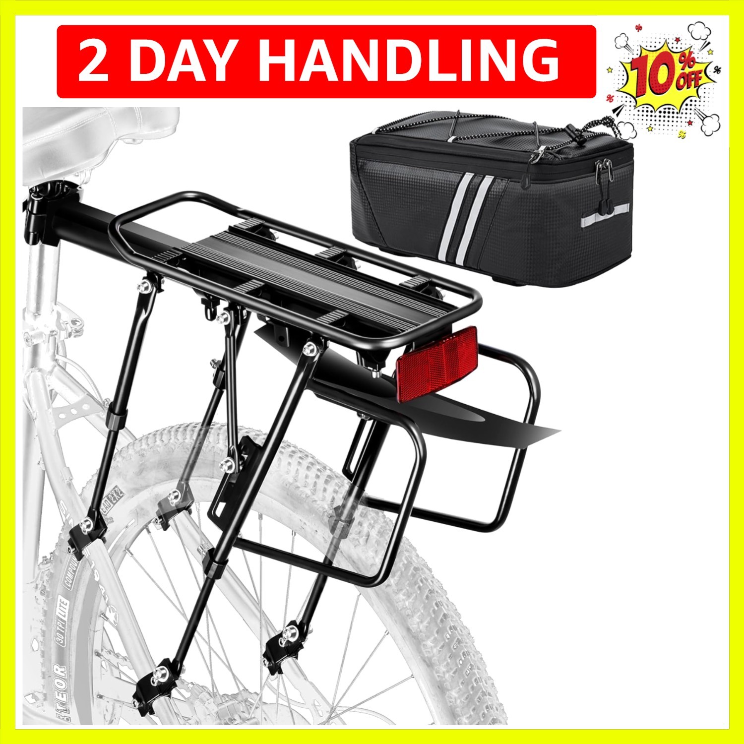 Rear Bike Rack,310 LB Capacity Solid Bearings Bike Cargo Rack w/Fender & Larg...
