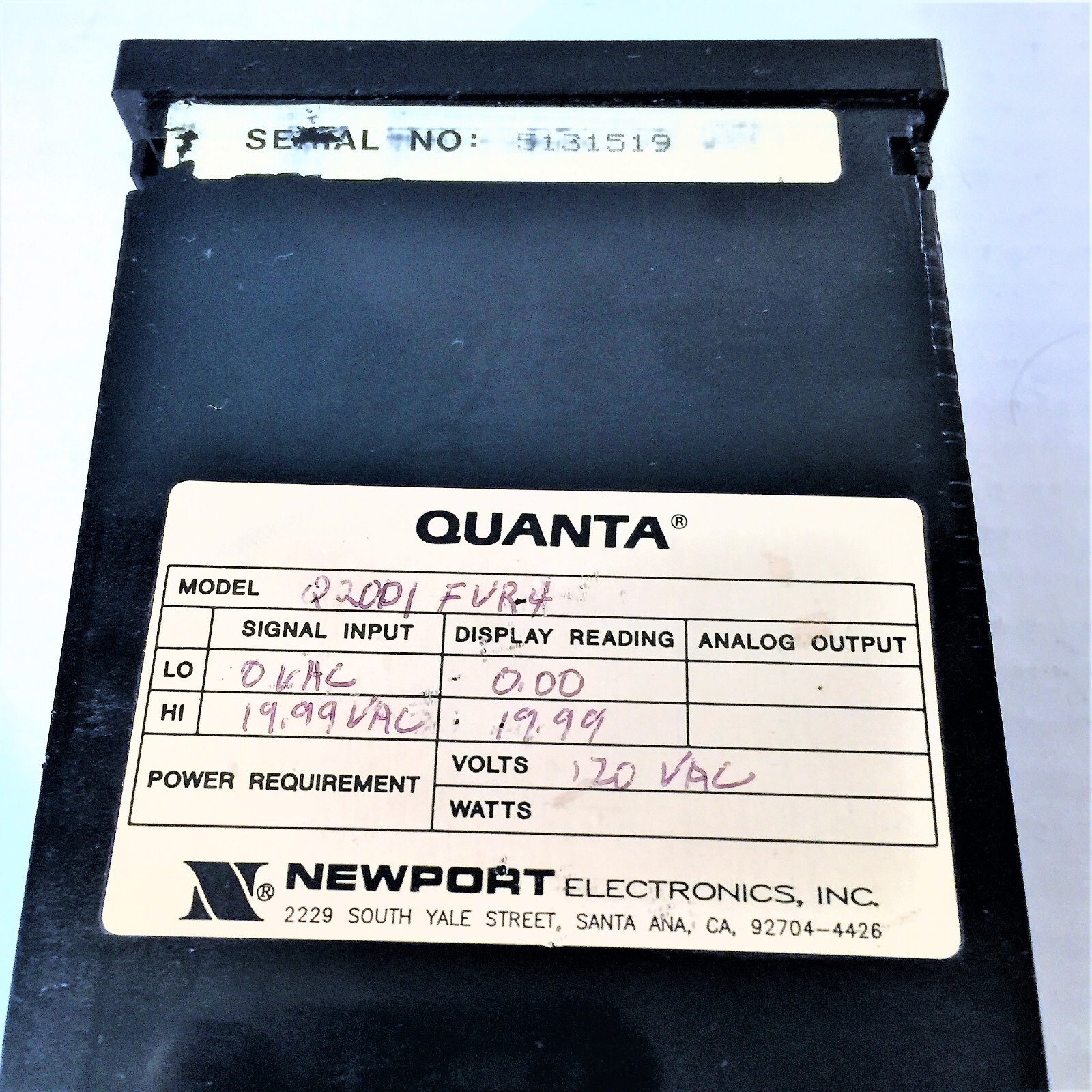NEWPORT ELECTRONICS QUANTA Q2001F VR4 CONTROLLER
