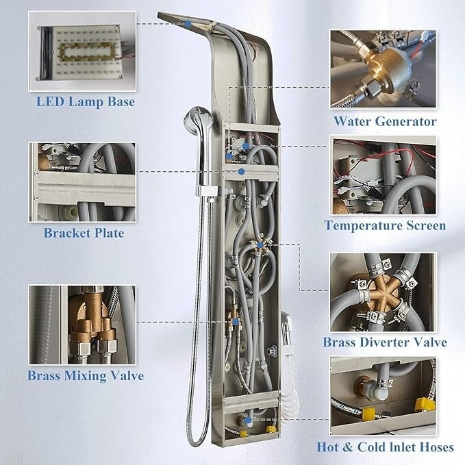 Stainless Steel LED Rain Waterfall Shower Panel Tower Column System Massage Jets