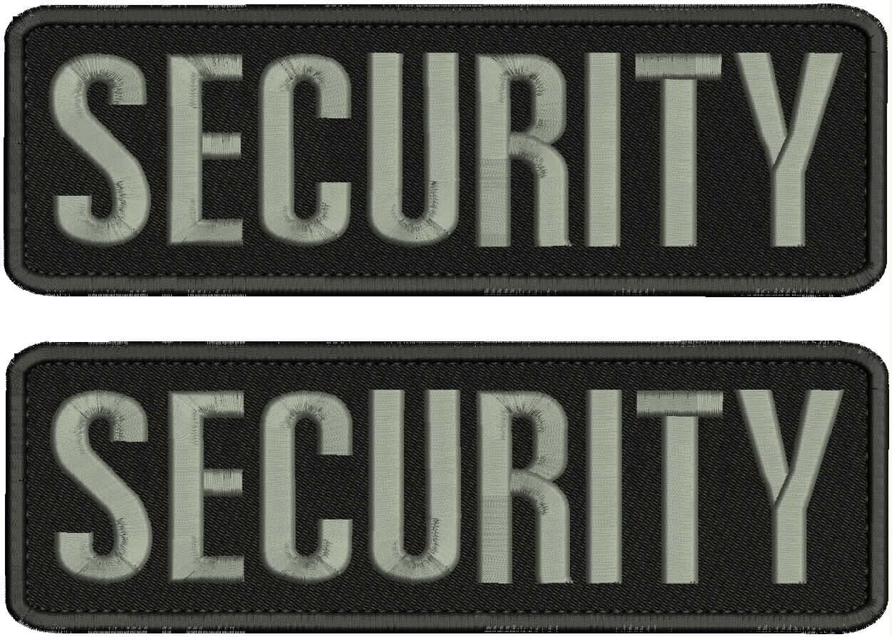 SECURITY 2 EMBROIDERY PATCHES 3X9 HOOK ON BACK  GRAY ON BLACK