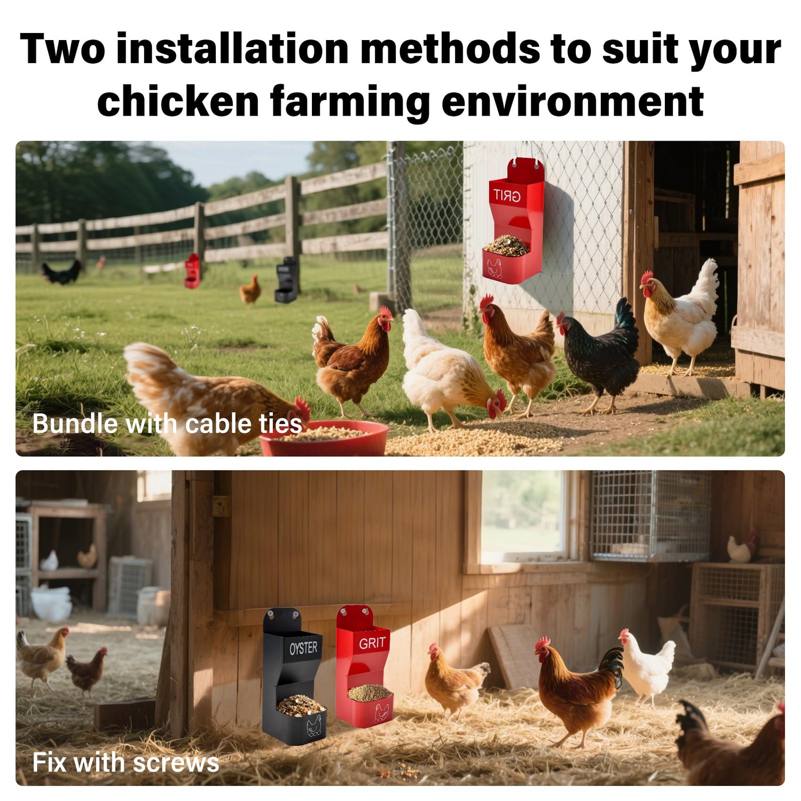 2 Pack Chicken Oyster Shell Feeder and Grit Device, Corner Chicken Feeder, Co...