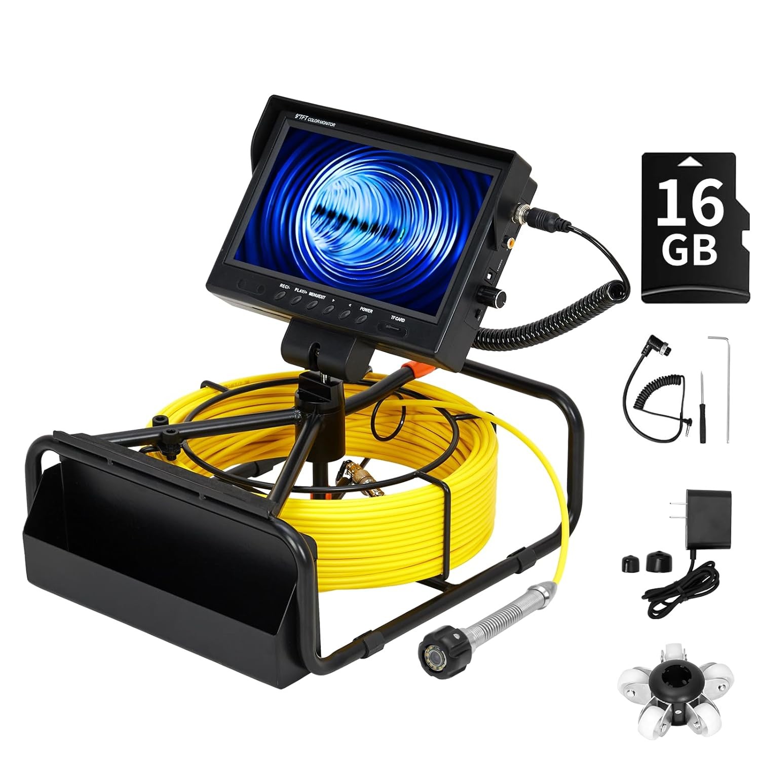Pipe Inspection Camera 98.4FT 9in 1080P DVR Monitor 23mm IP68 w/ 16GB Card Kit