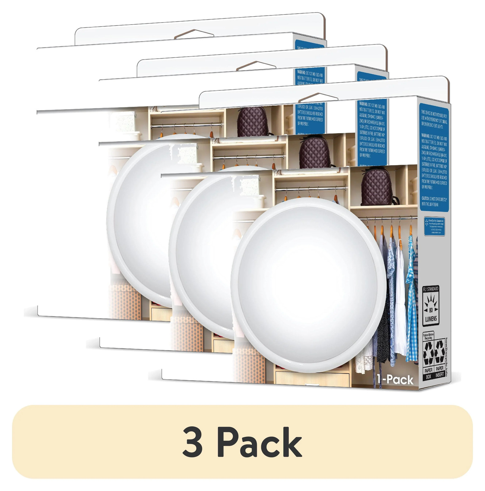 3 Pack Great Value Wireless LED Large Tap Light