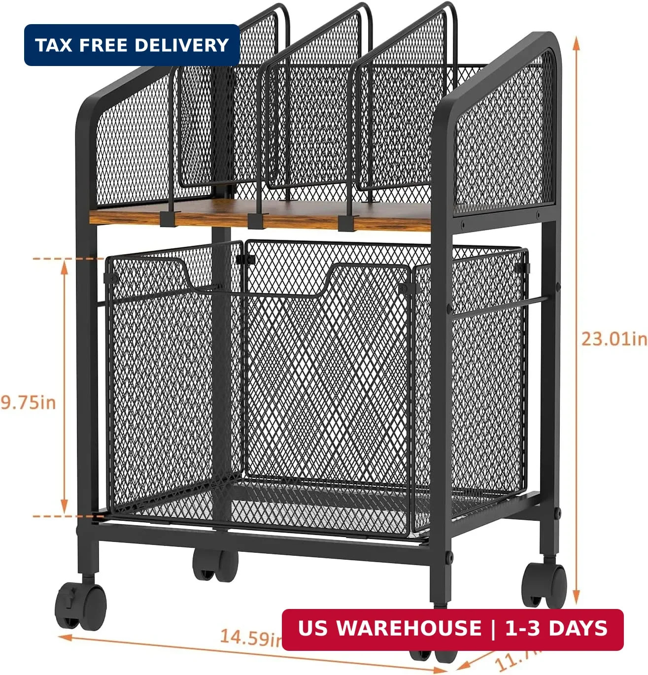 Rolling File Cabinet with Adjustable Dividers, Vertical Filing Cabinet
