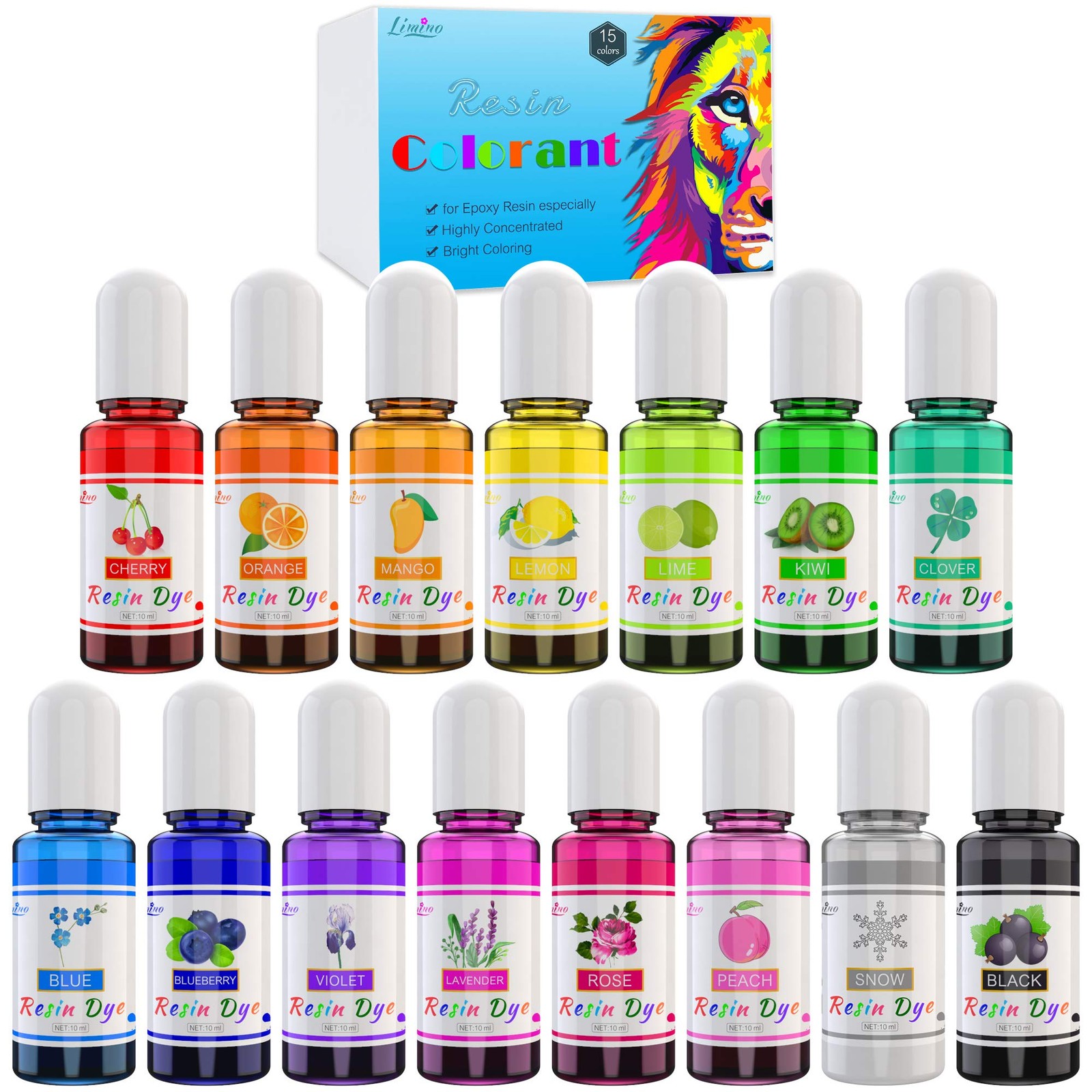 Epoxy Resin Pigment - 15 Color Liquid Dye - Highly Clear,White