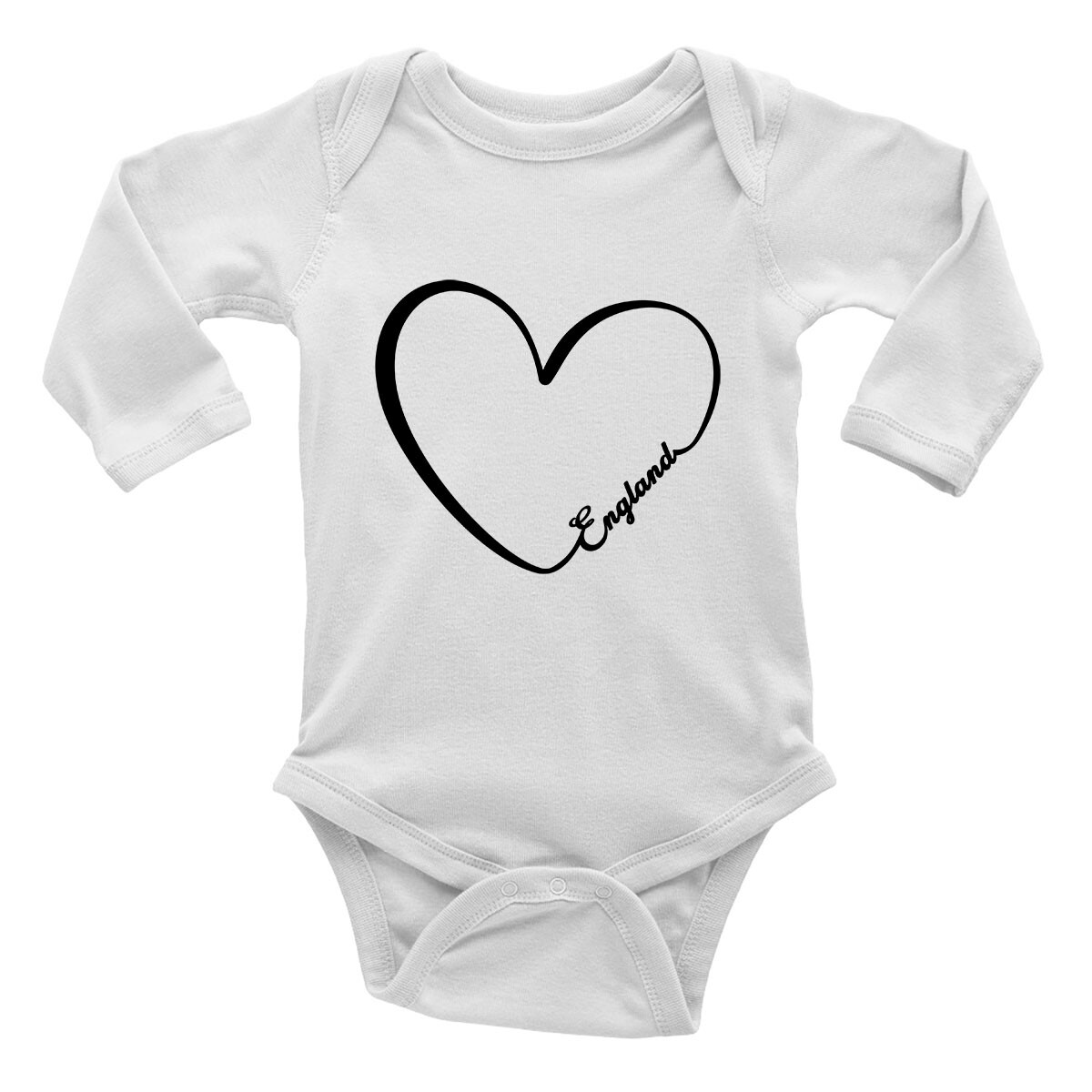 Love Heart - England Long Sleeve Baby Grow Vest Bodysuit Boys Girls