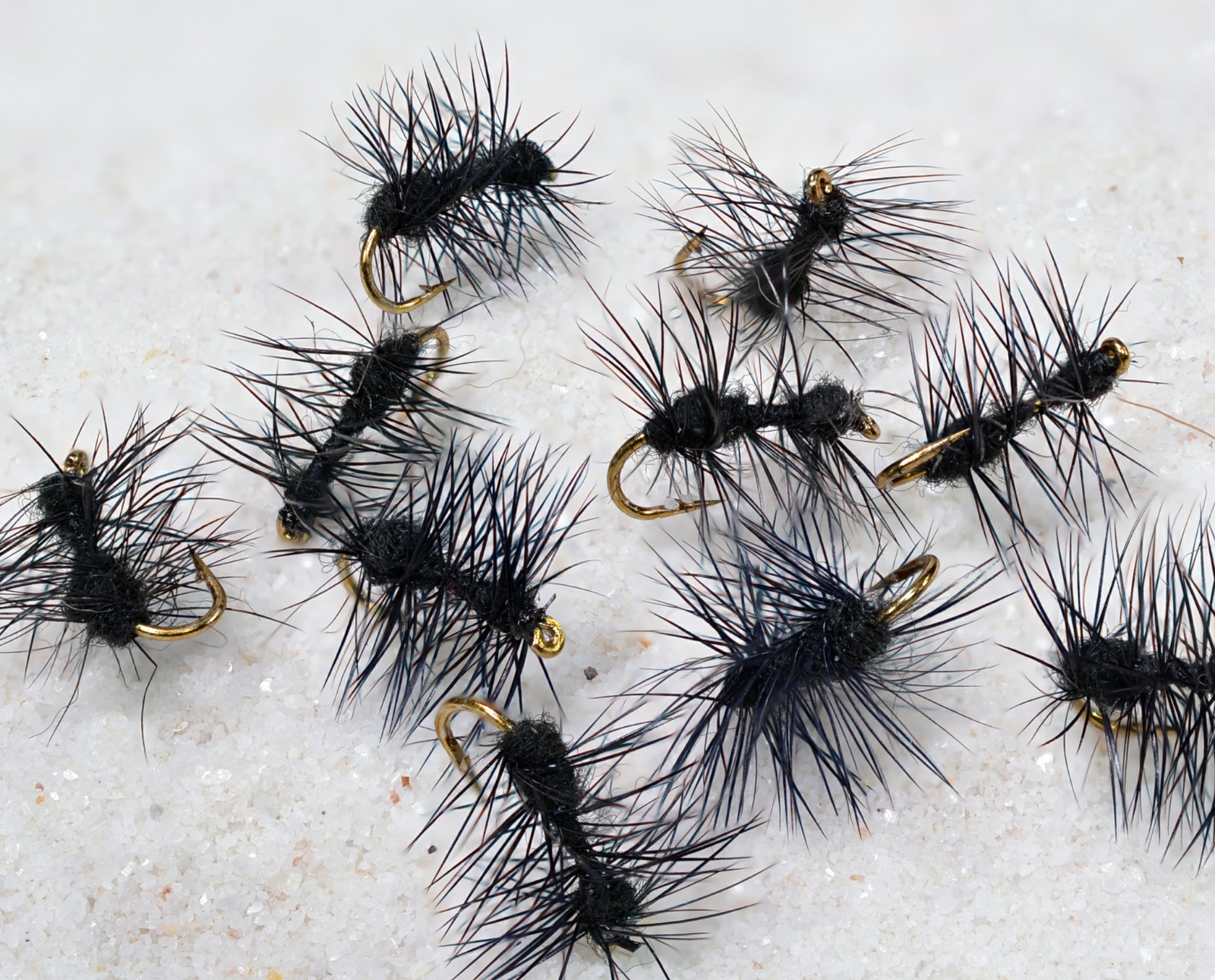 1 Doz Black Mortons Ant Terrestrial Dry Fishing Flies - Hook size #16