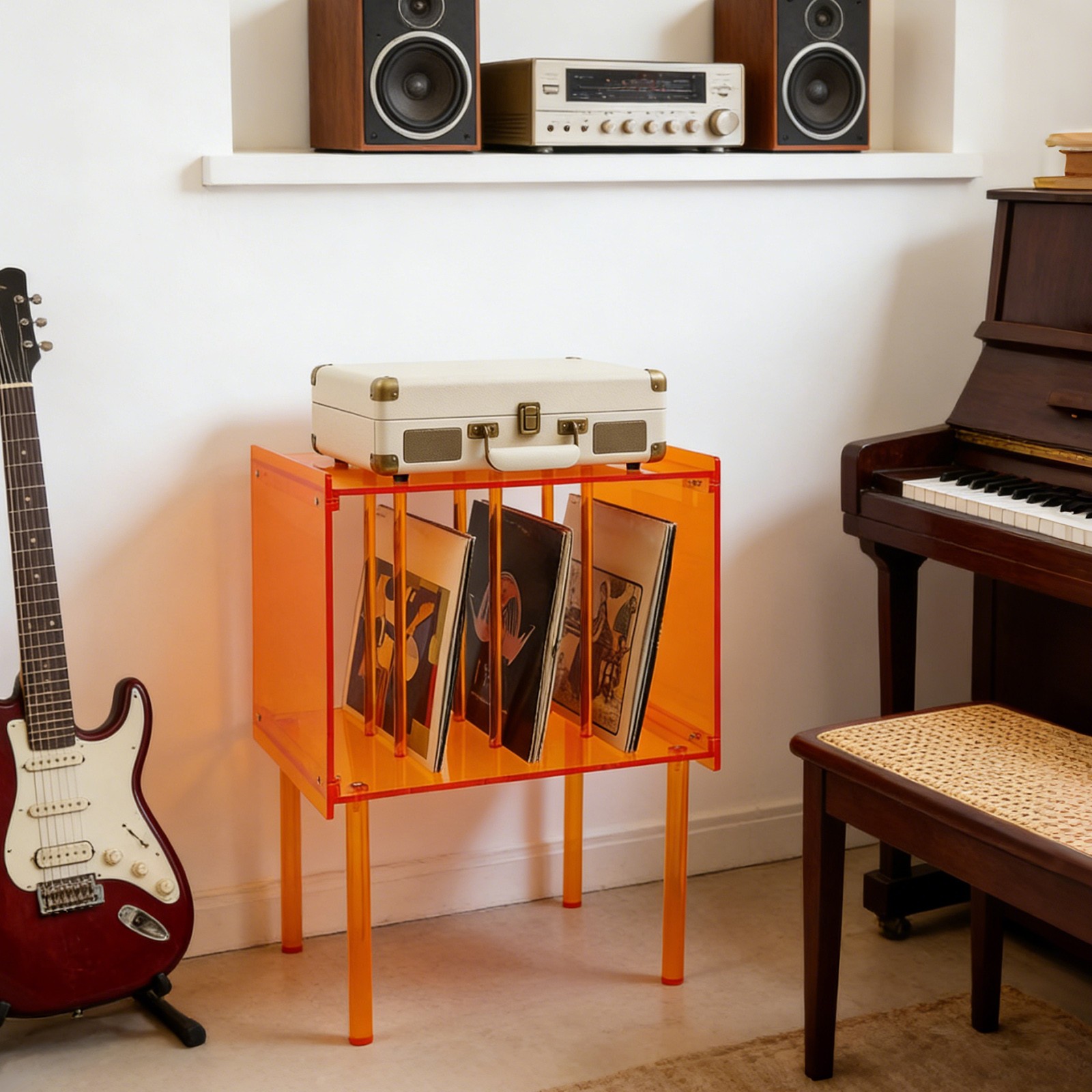 Acrylic Record Player Stand, Record Player Stand W/ Storage, Acrylic Side Table