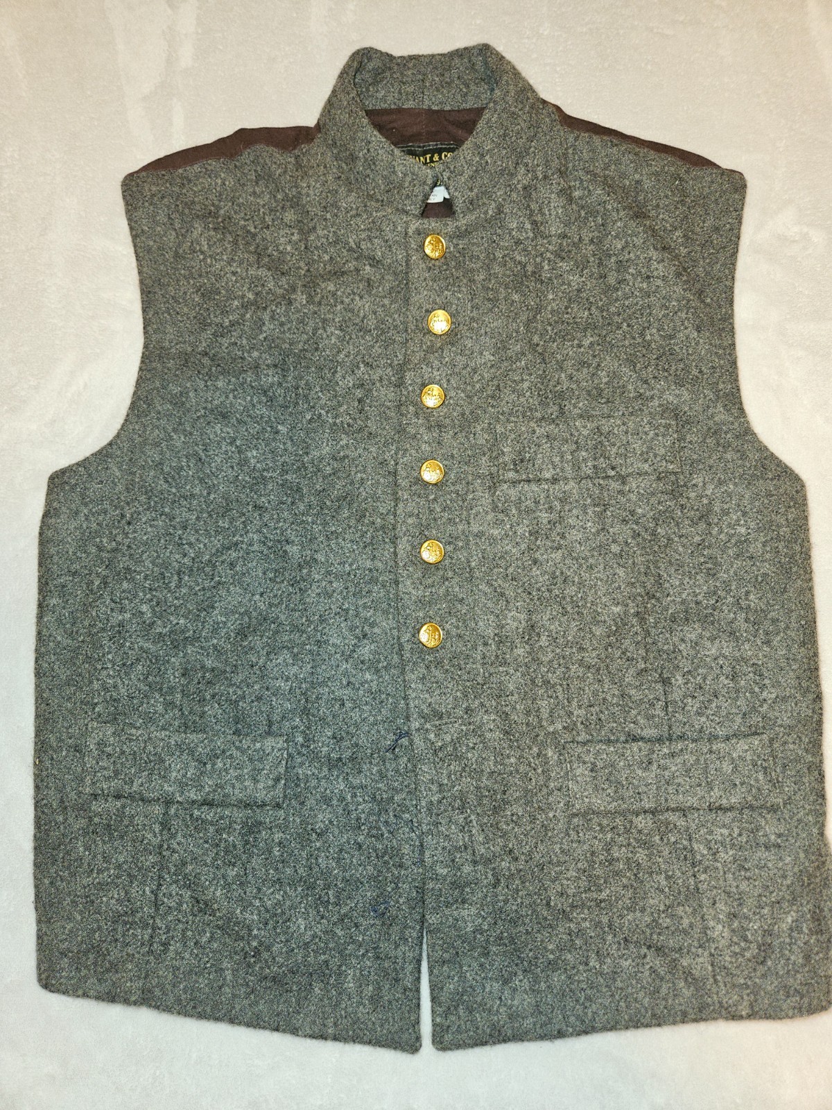 Civil War reenactment sz 40 Gray Vest Gold Buttons Costume Gettysburg Servant Co