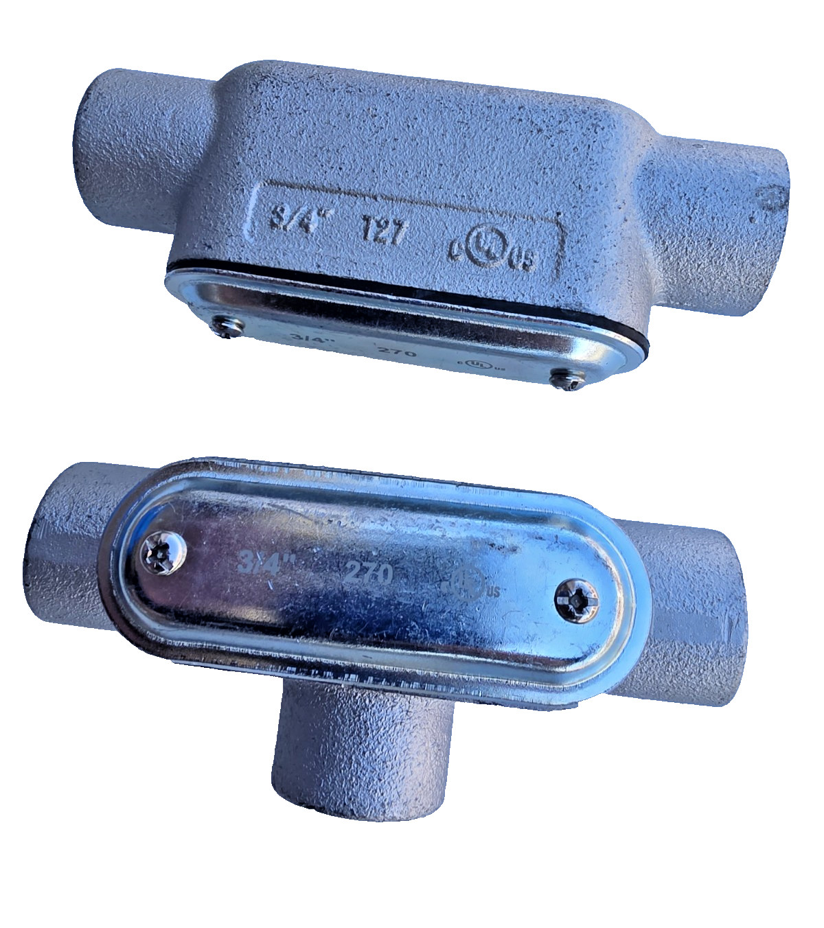 Lot of 2, T27 3/4" T Conduit Body w/ 270 3/4" Conduit Body Cover, NEW