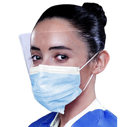 ArchAway Double-Seal ASTM Level 2 Earloop Mask w/Splash Visor, Sky-Blue 25/Box