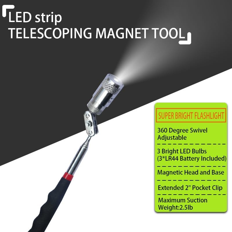 VortecSys Telescoping Magnetic Pickup Tool Set, 4Pcs Round and 6, Black