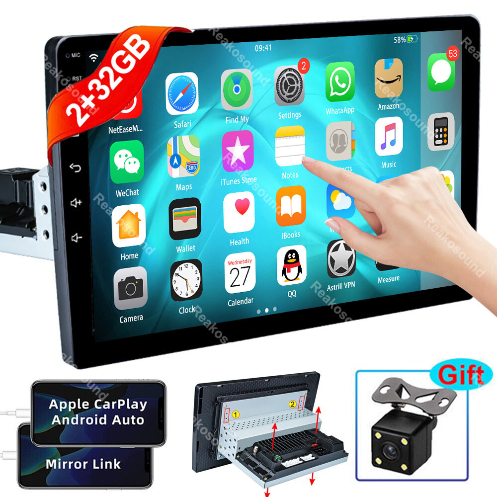 2G+32G 10.1'' Car Radio Android 12 GPS WIFI BT Carplay 1 Din Touch Screen Stereo