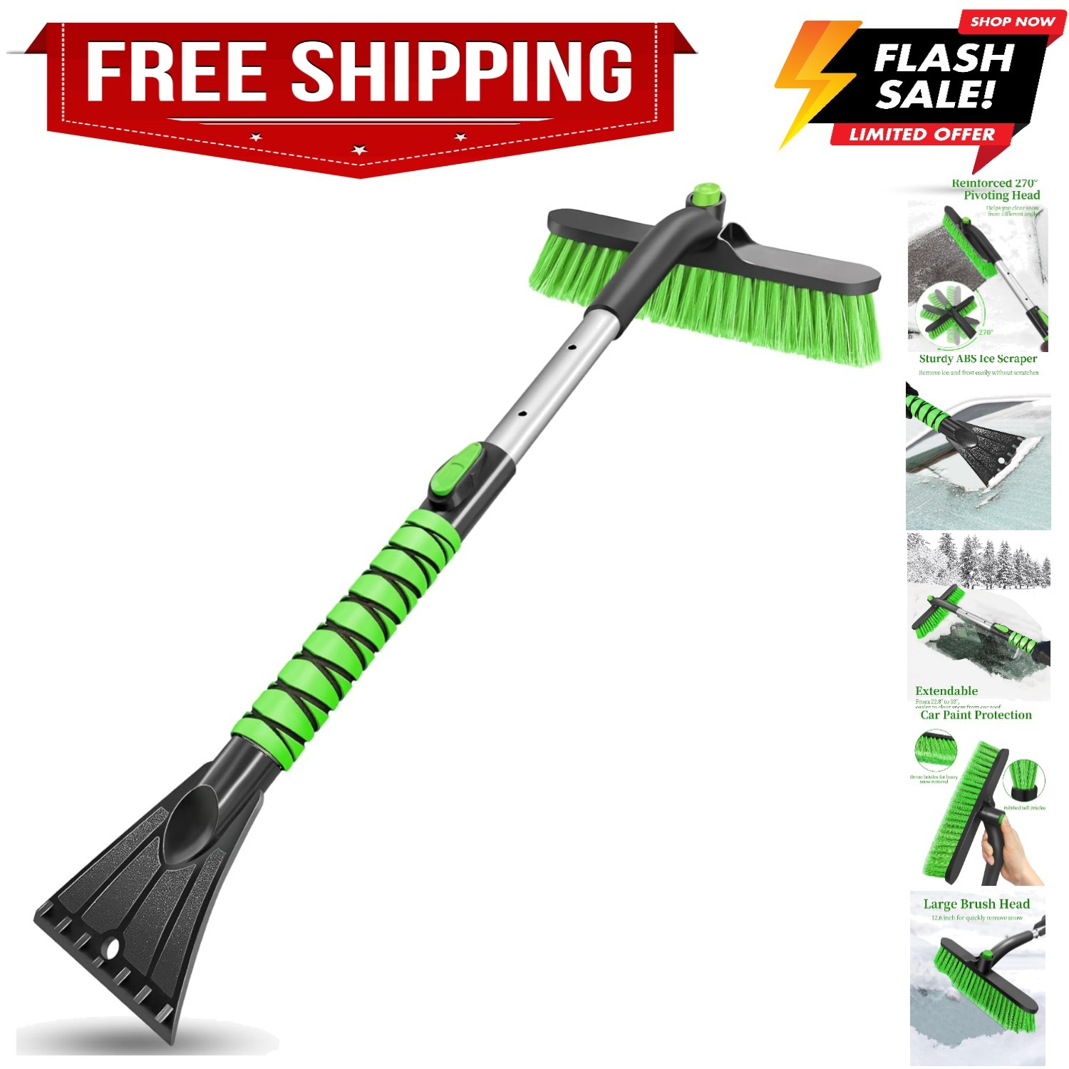Car Ice Scraper with 12.6 Inch Large Brush Head, Snow Brush and Ice Scraper f...