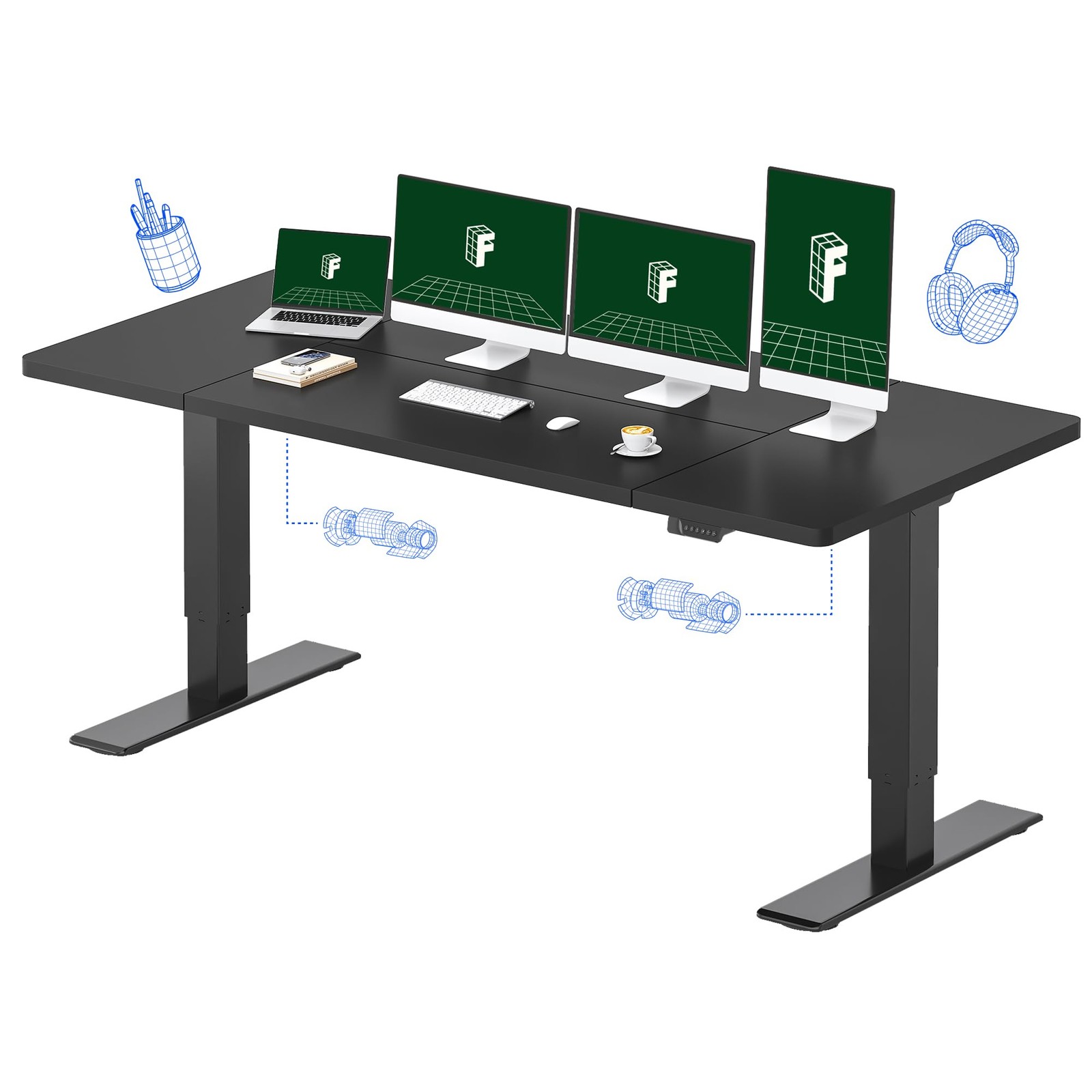 79x32 Dual Motor Electric Standing Desk Black 198lbs Heavy Duty Home Office