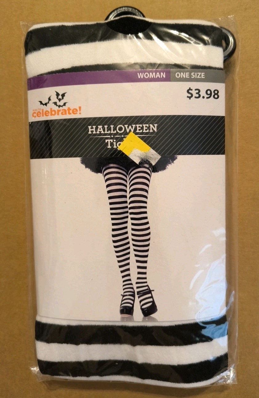 Way To Celebrate Woman's Halloween Costume Tights Black & White Striped One Size