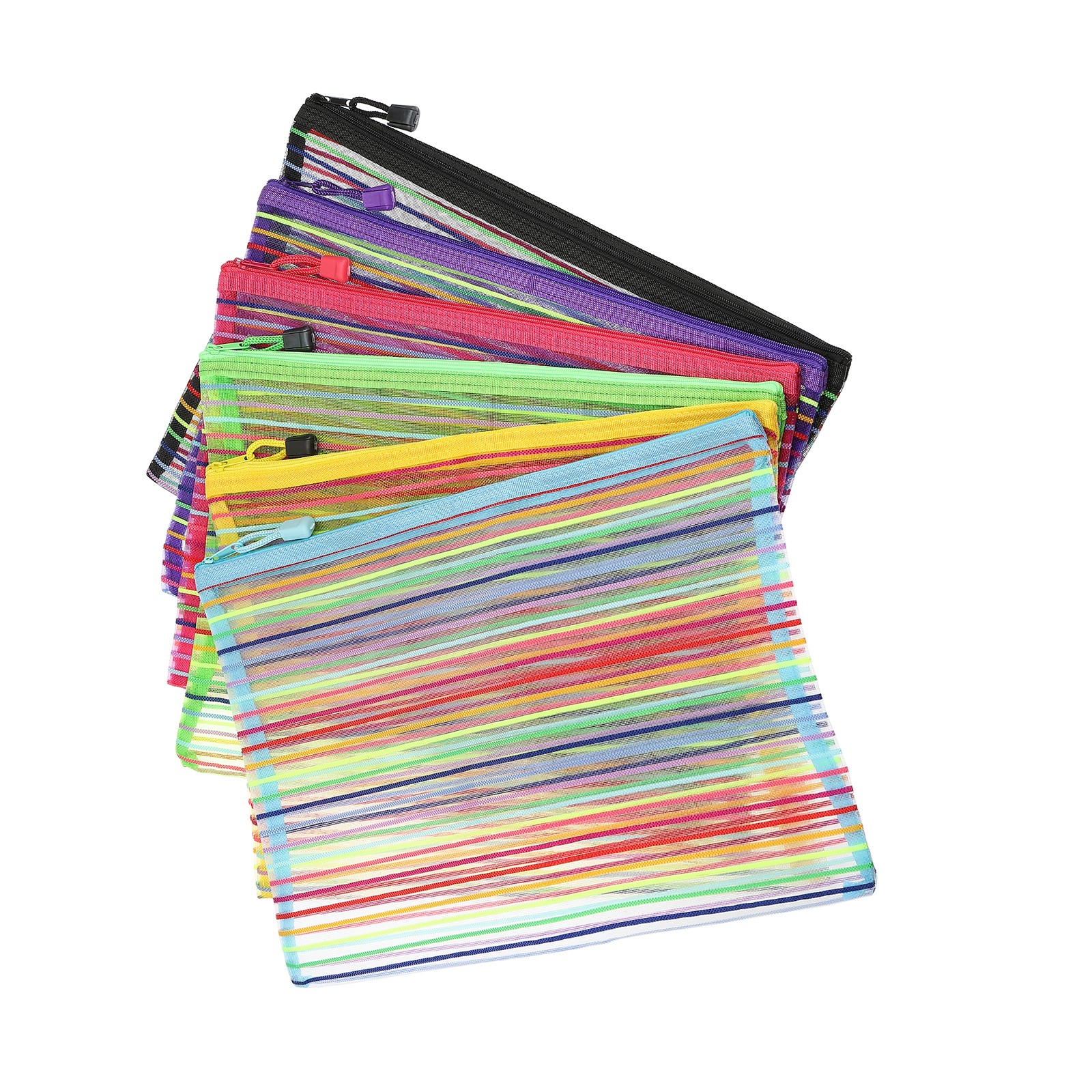6Pcs A4 Multicolor Mesh Zipper Bags STORAGE Document File Bag
