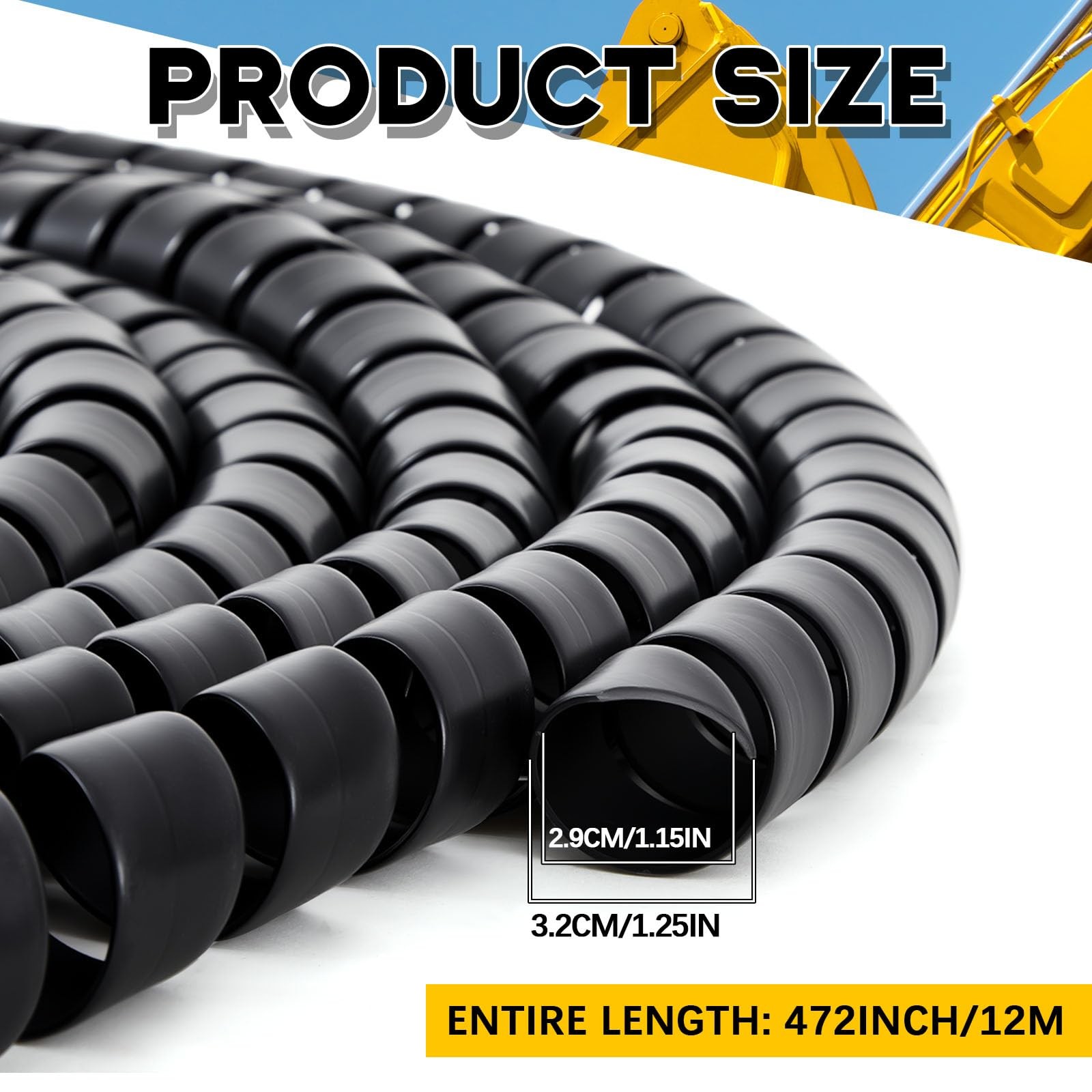 Innconee 1 Pcs Spiral Wrap Cable Protector, Safe 1.25" Od X 40', Black