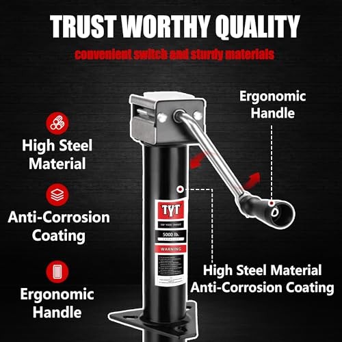 Heavy Duty A-Frame Trailer Jack, 15" Vertical Travel，5000lbs Capacity Side