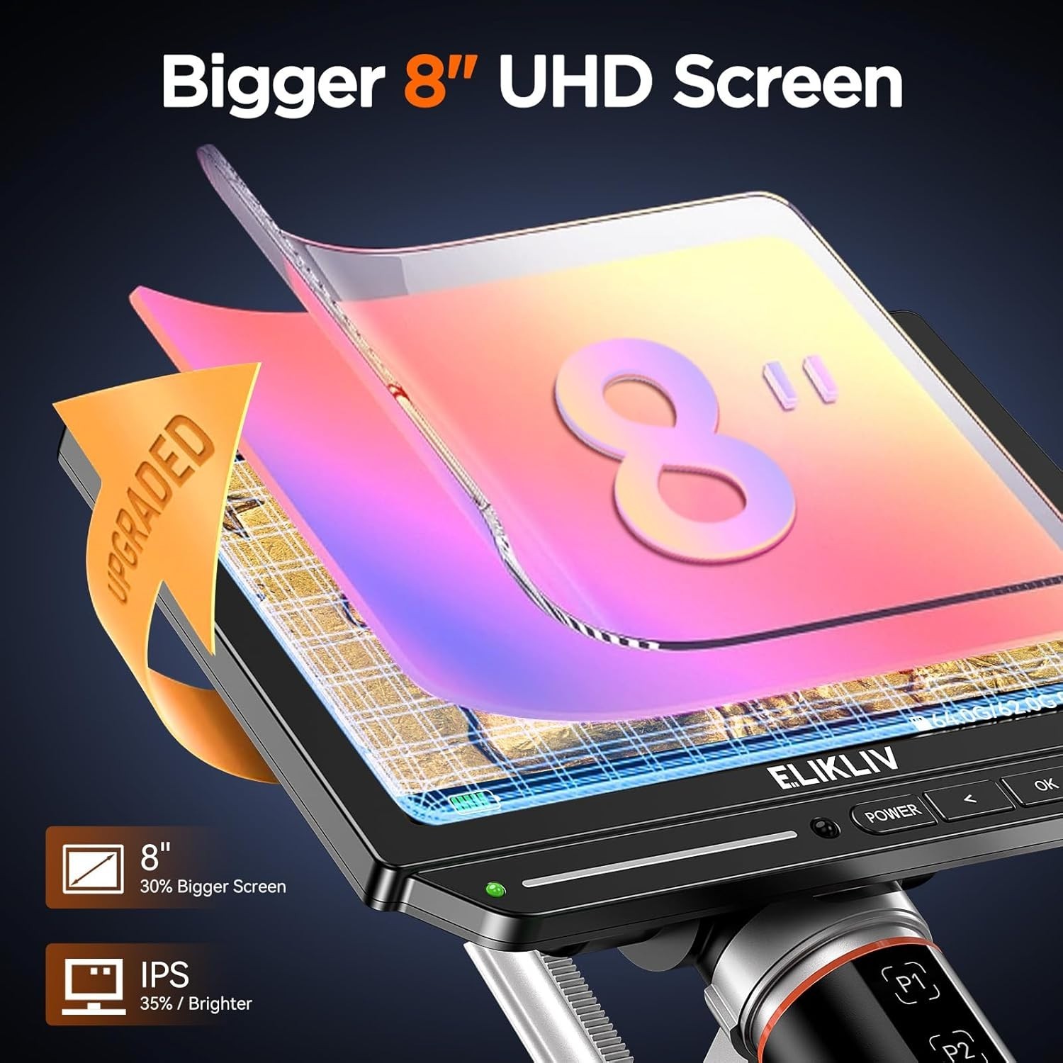 Elegant 4K Autofocus Digital Microscope with 2000X Magnification & 8" IPS Screen