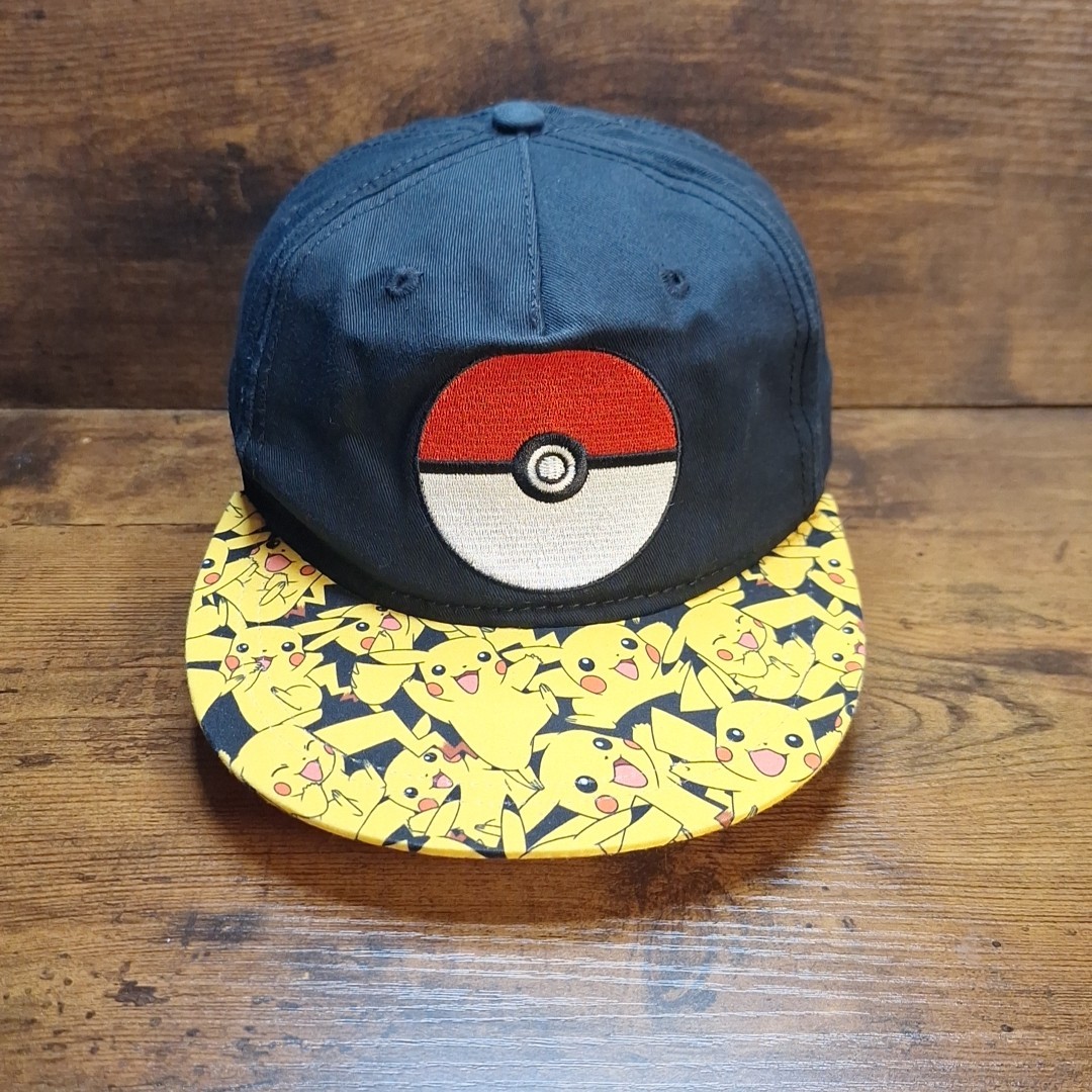 Pokemon Snapback Cap Pikachu Flat Brim Youth Pokeball Adjustable Black Hat