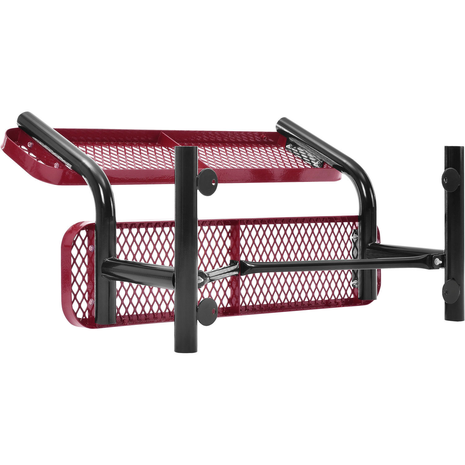 48"L Outdoor Steel Bench with Backrest Expanded Metal Red
