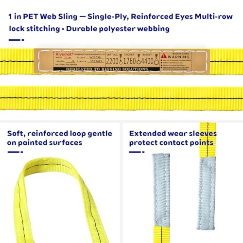 Polyester Web Sling Lifting Straps, 2 Pack 6.5 FT x 1 in Eye and Eye Lifting