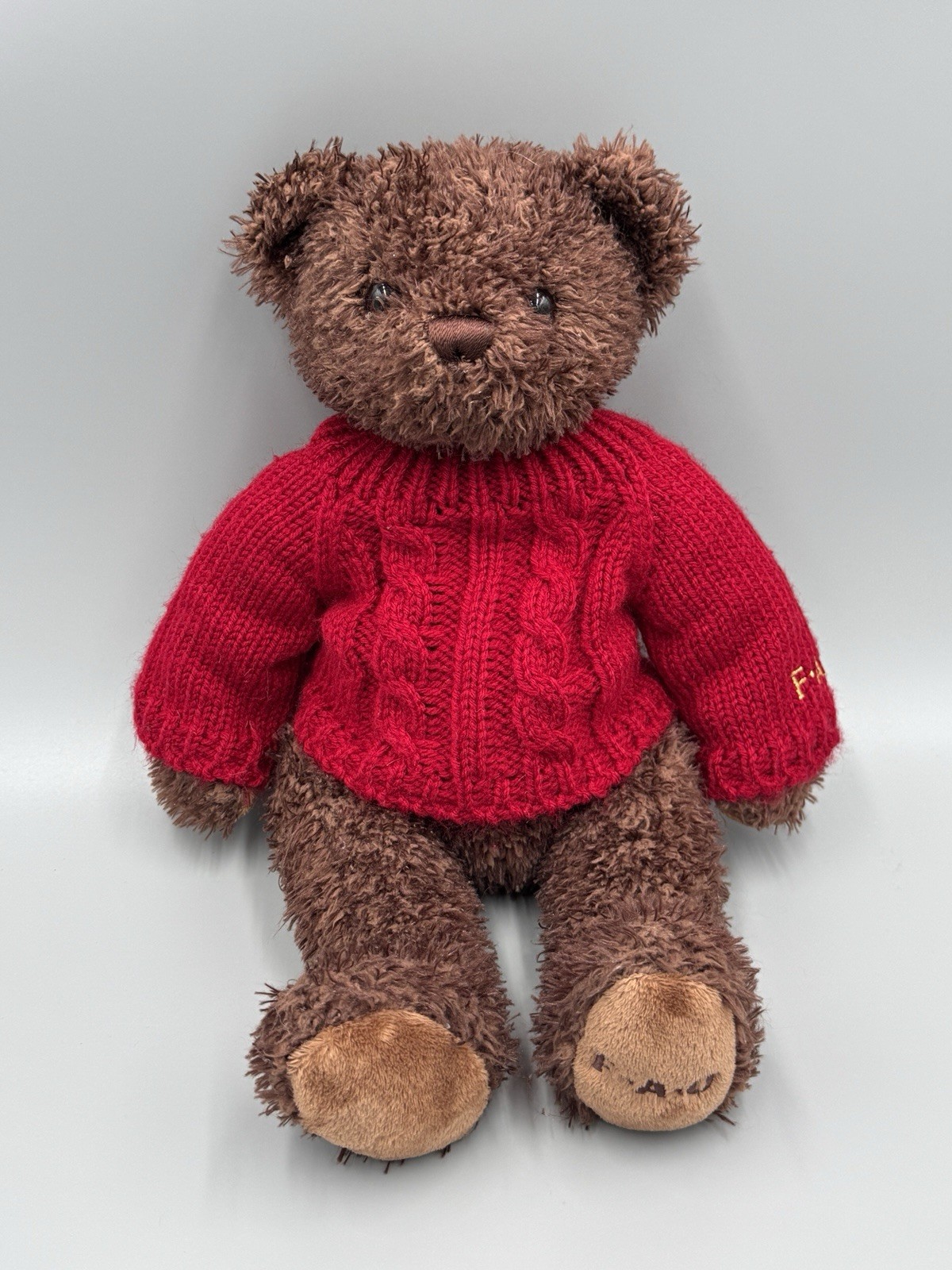 FAO Schwarz Brown Teddy Bear In Red Knit Sweater Plush 13” Stuffed Animal