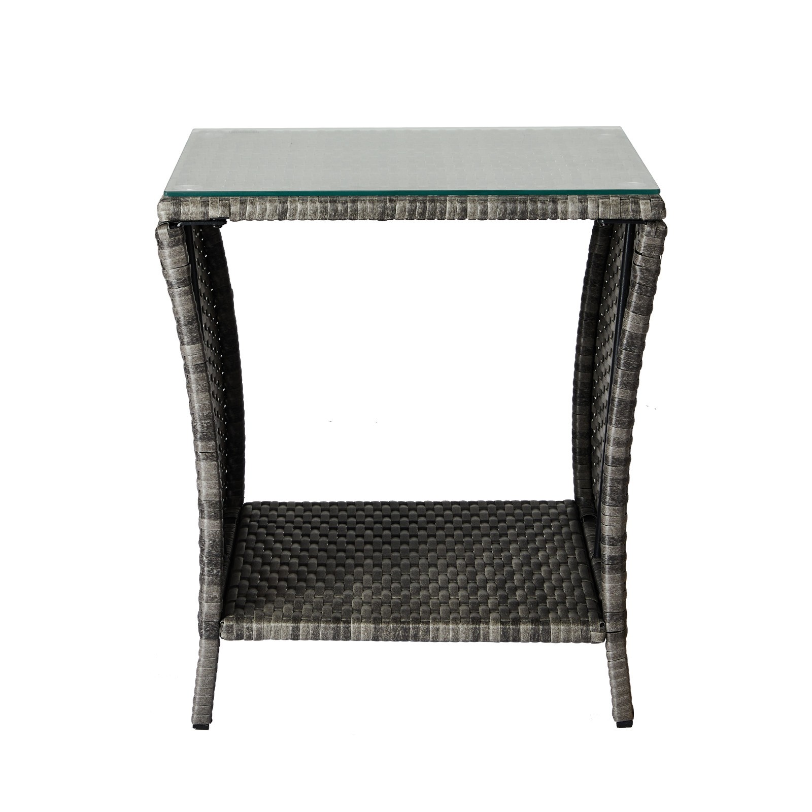 Wicker Side Table, Square End Table Bistro Coffee Table with Glass Top