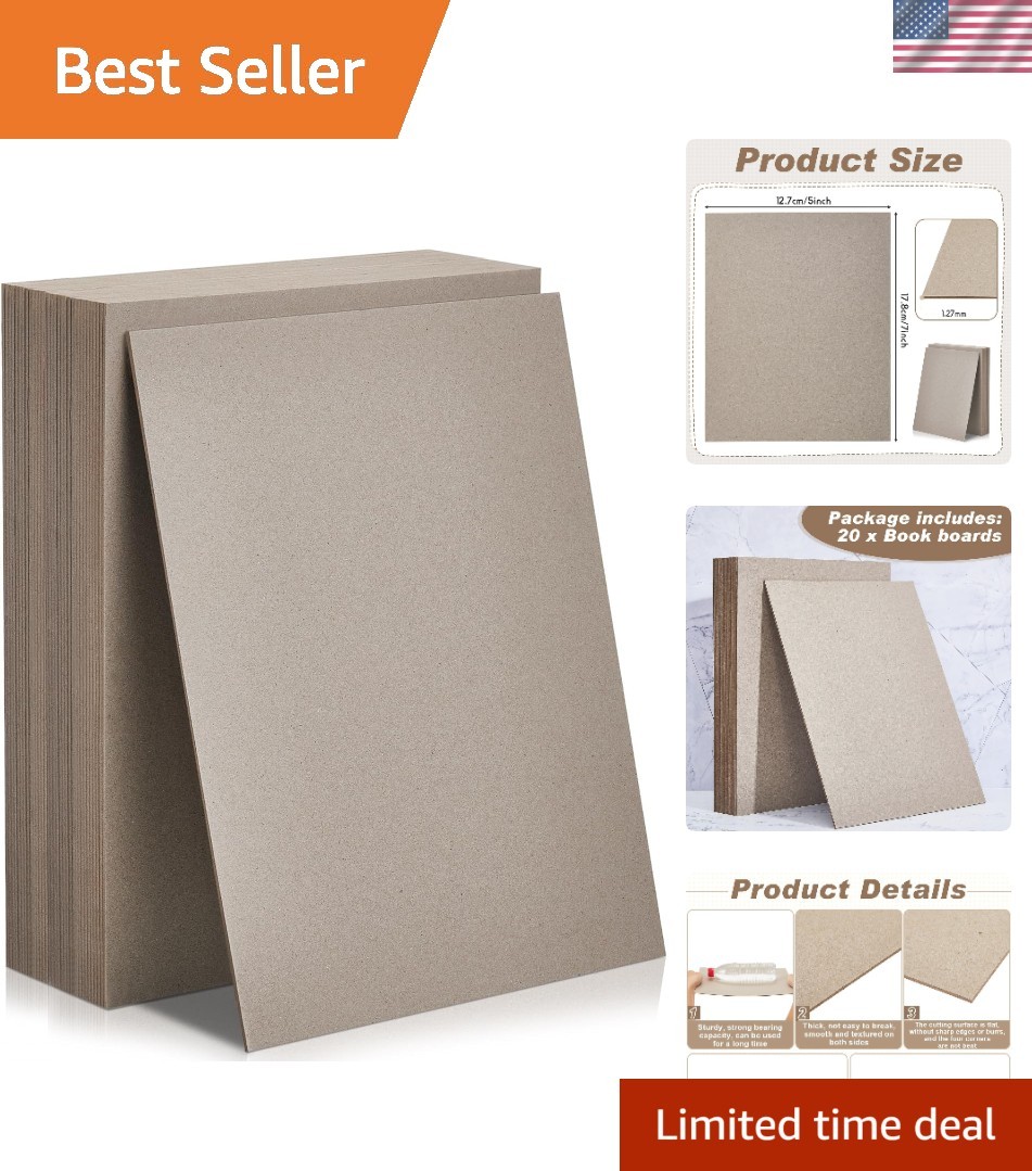 20 Pcs Heavy Duty Gray Bookboard Sheets, 7x5 Inch Chipboard for Bookbinding
