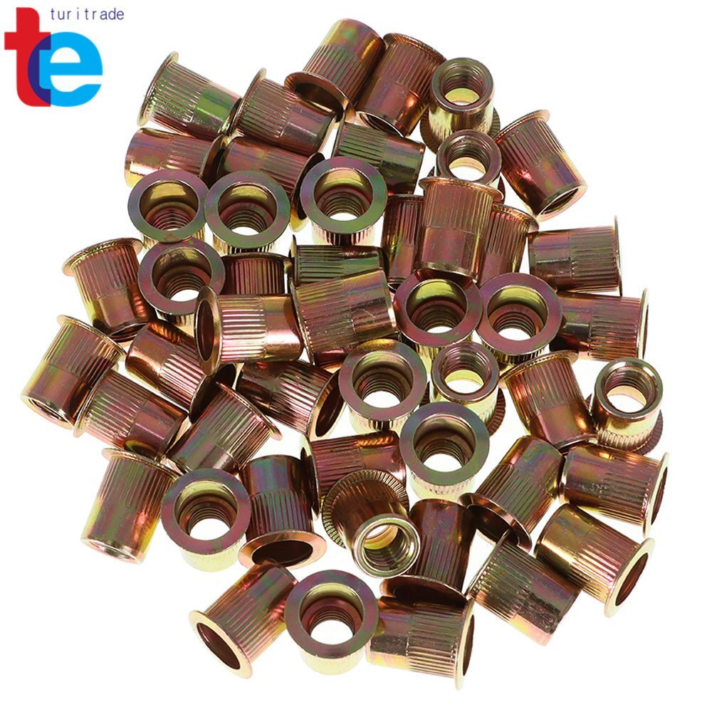50 Pack 3/8 -16 Rivet Nuts Carbon Steel Threaded Insert Nutsert Rivnuts