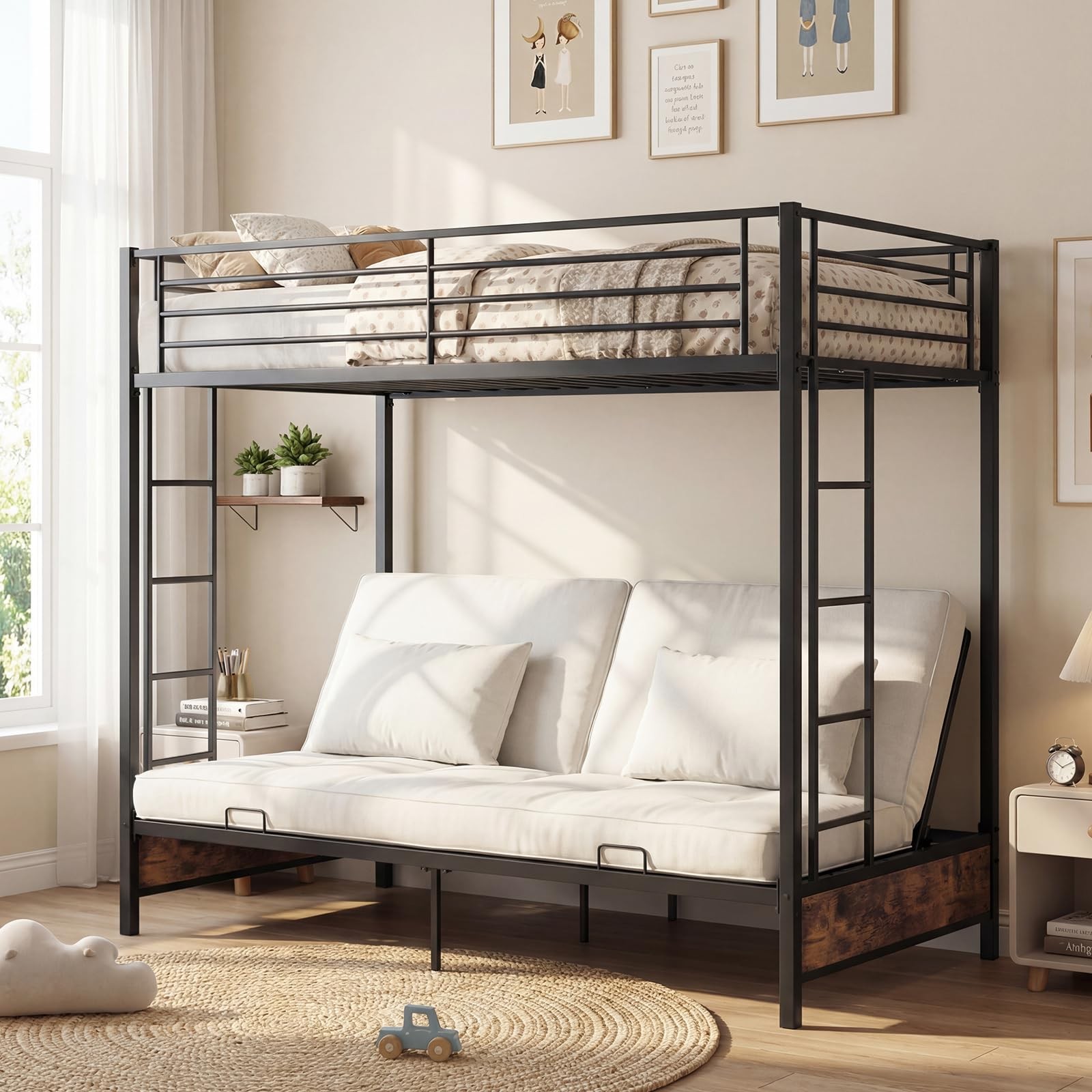 Giantex Twin Over Twin Futon Bunk Bed, Convertible Metal Bunk Bed