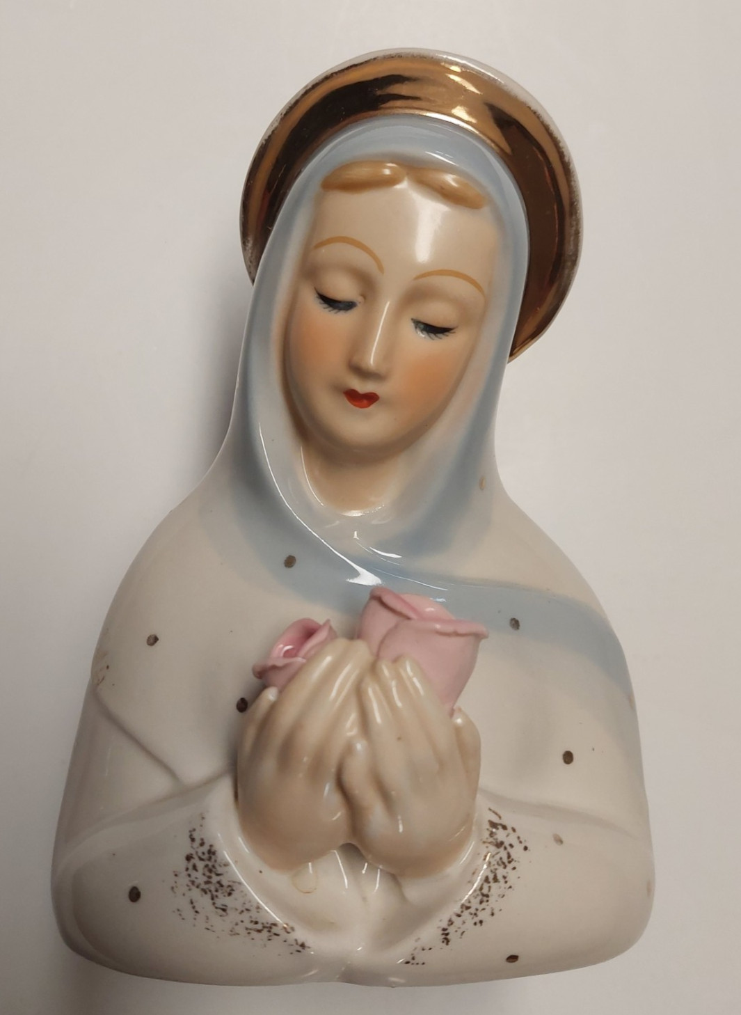 Lefton Ceramic Virgin Mary Praying Hands with Rose Planter #4353 Japan