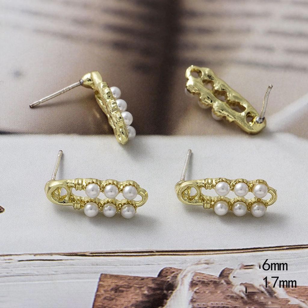 2Pairs Gold Plated Alloy Stud Faux Pearl Beads Earrings Component GJS635