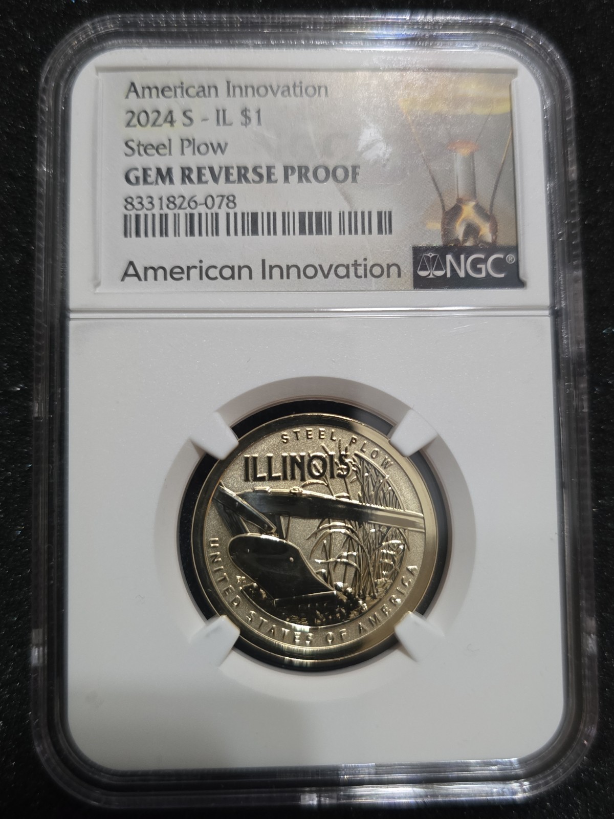 2024 S Innovation Dollar $1 IL Steel Plow Reverse Gem Proof NGC