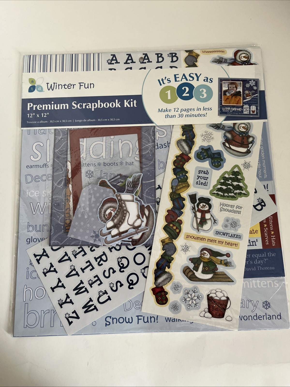 Winter Fun 12"x 12"  Premium Scrapbook Kit 12 pages Stickers, Cardstock, Tags