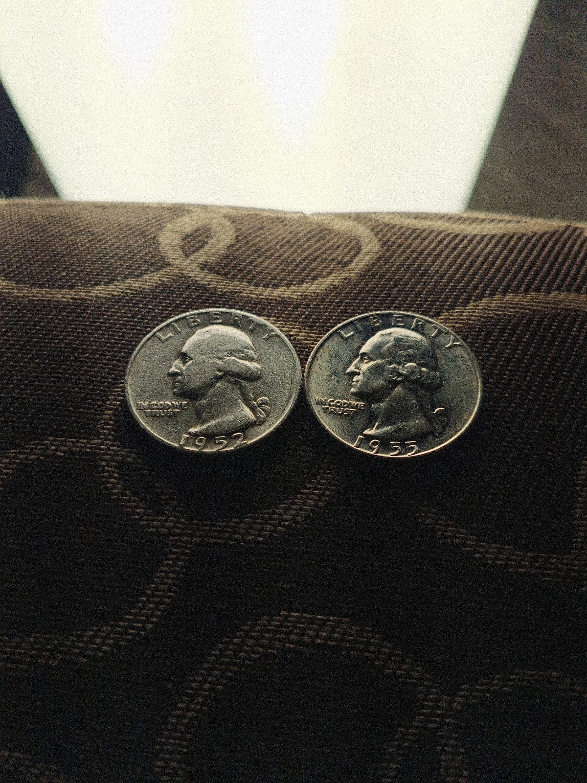 ( Lot of 2) 1952-D Washington Quarters EF : 1955-D AU, Lower Mintage - 0.9 Fine