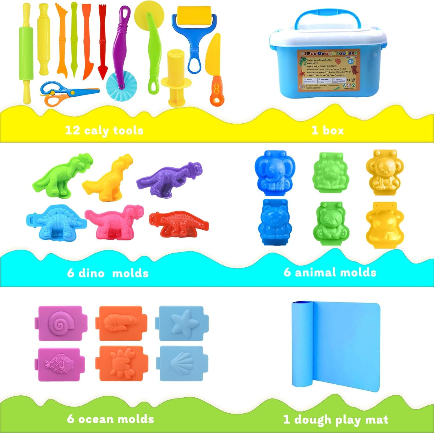 Dough Tool Set, 31 Pcs Basic Dough Tools Kits for Kids, Dough Accessories Includ