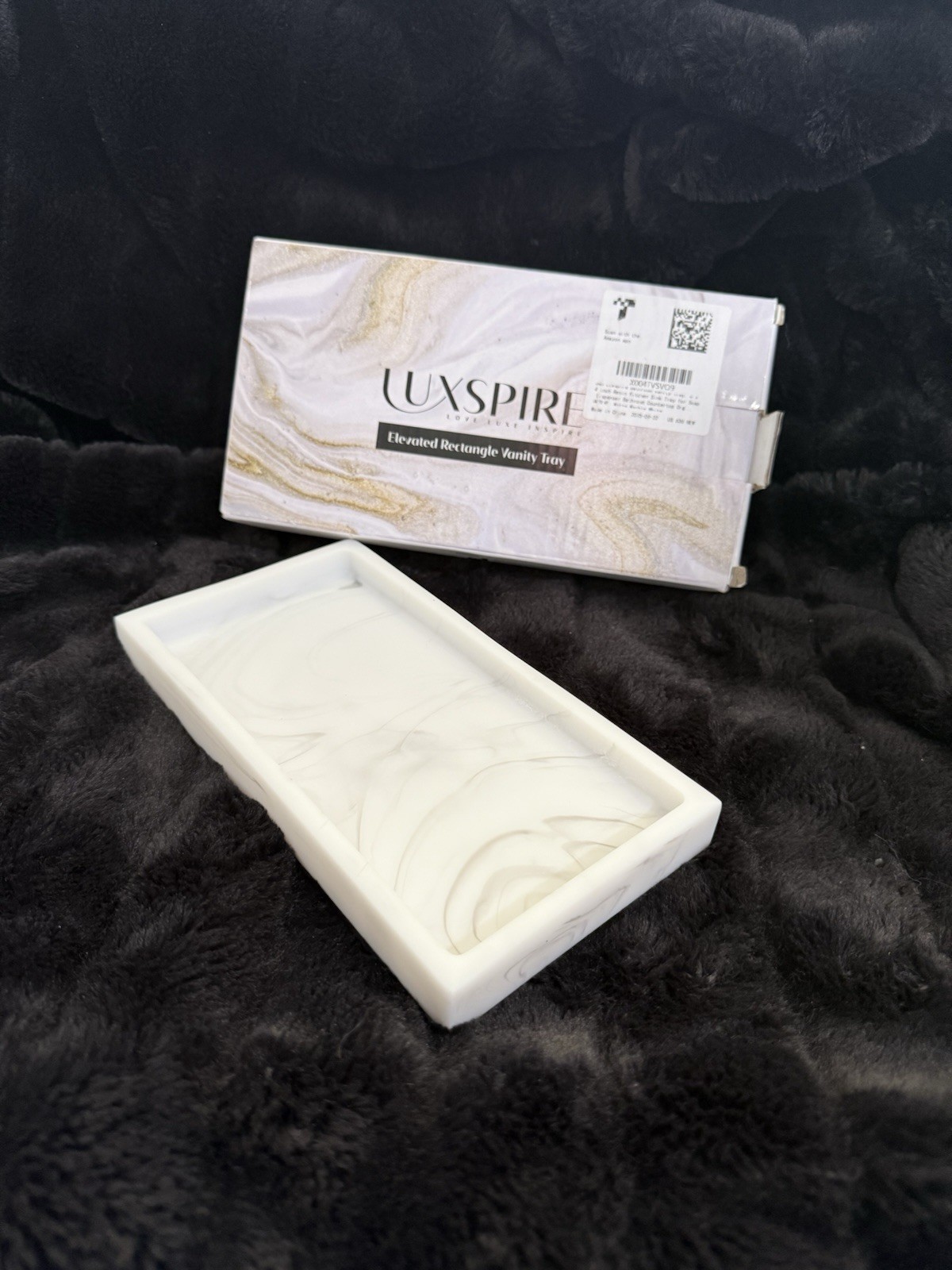 Luxspire Rectangular Resin Vanity Tray White Marble