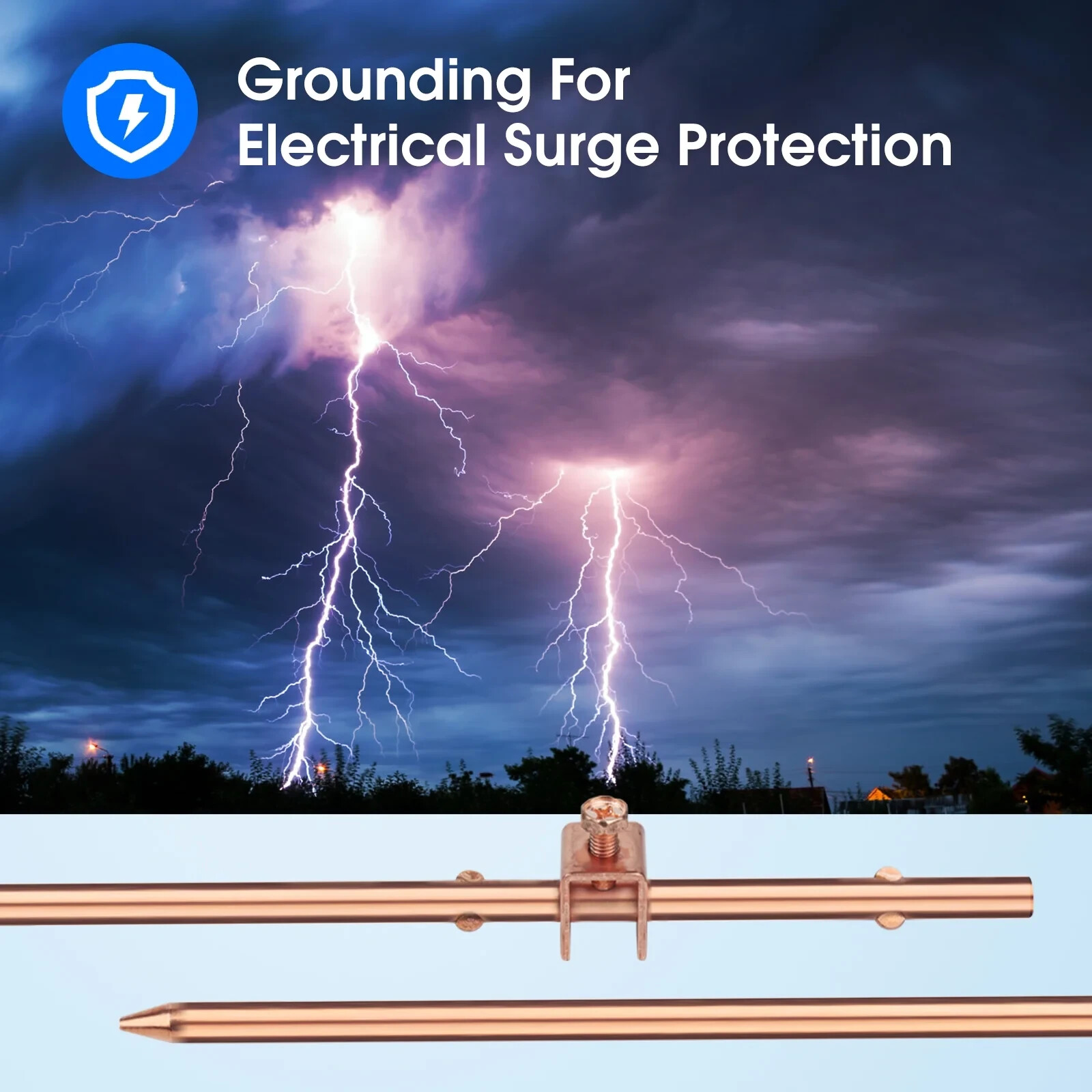 4ft Ground Rod - Copper Clad Grounding Rod per ASTM E8/E8M with 10ft Ground Wire