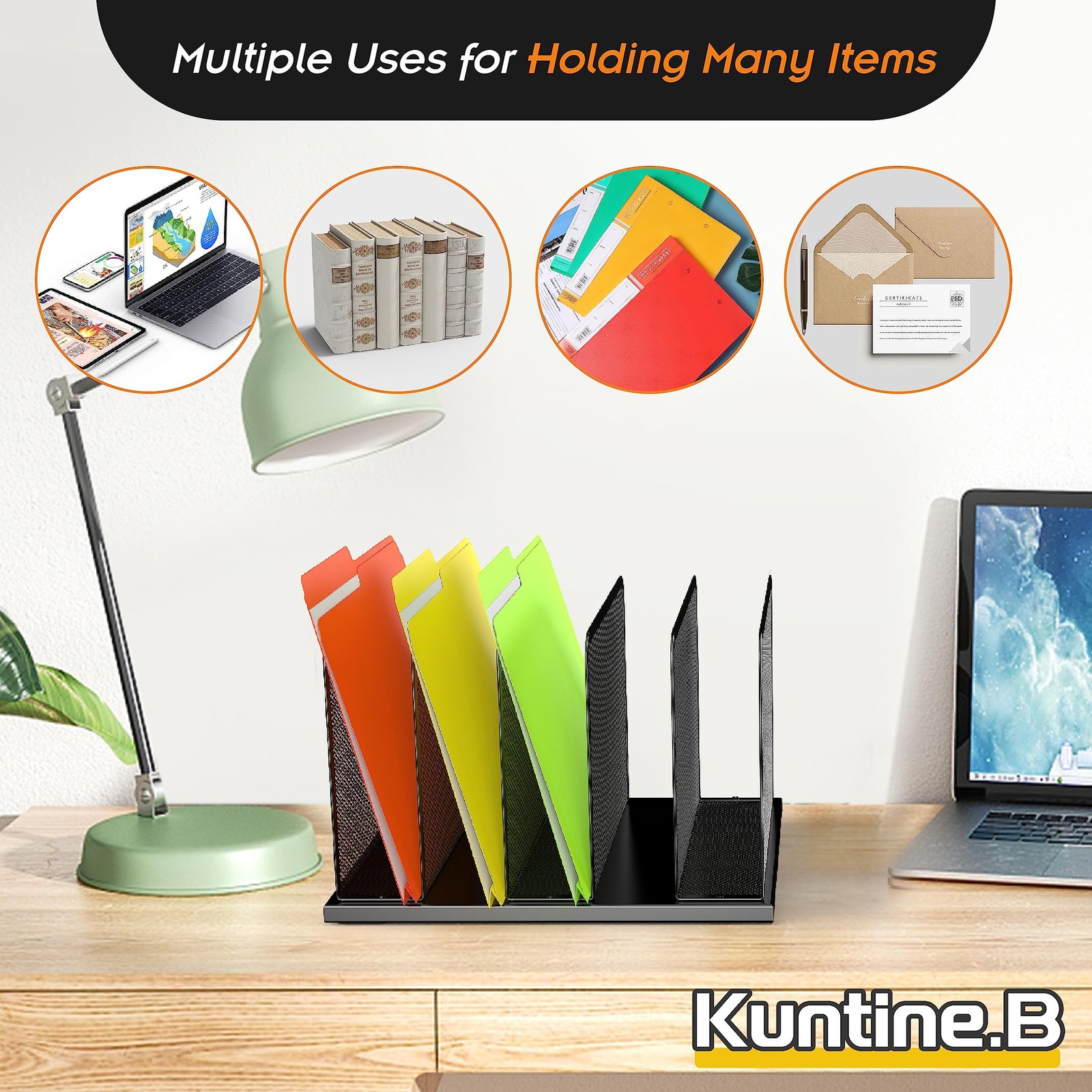 Desk File Organizer 5 Sections Upright Mesh Desktop Organizer File Sorter Off...