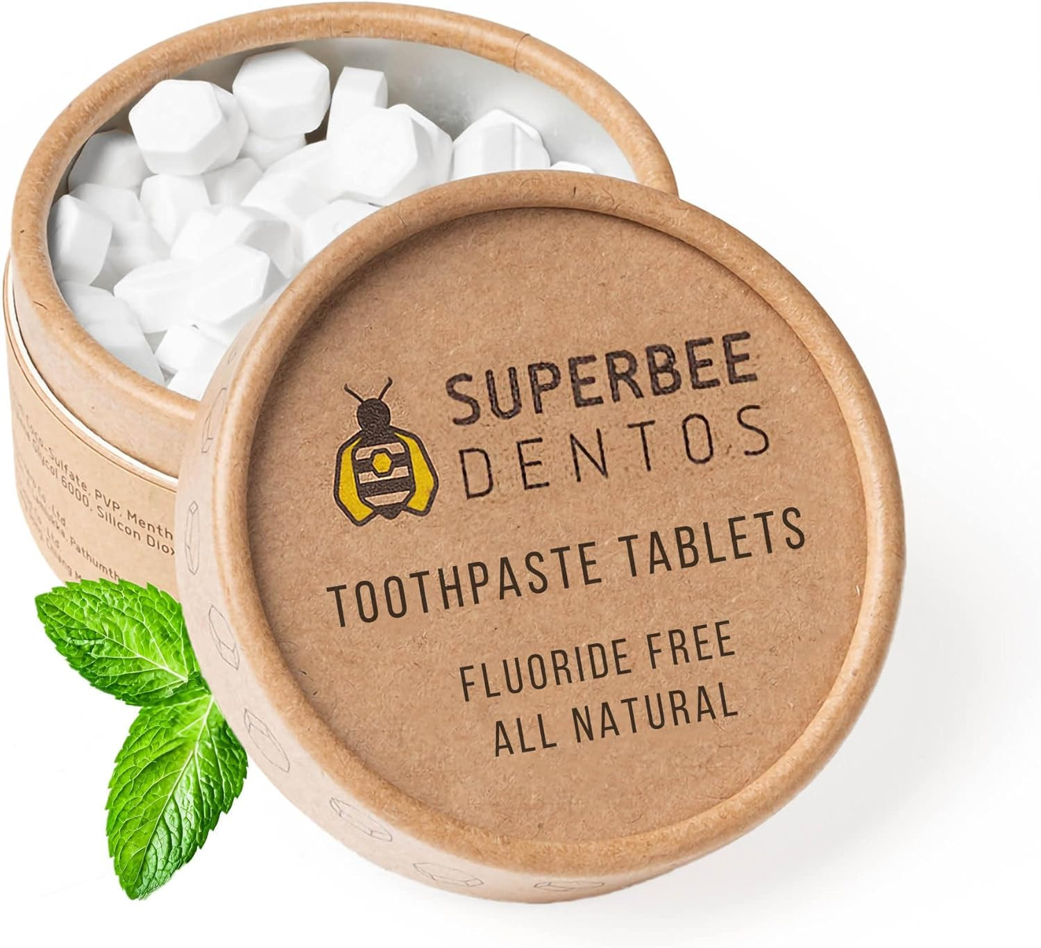 Superbee Dentos Toothpaste Tablets 100 Tabs Fluoride Free Spearmint | Chewable W