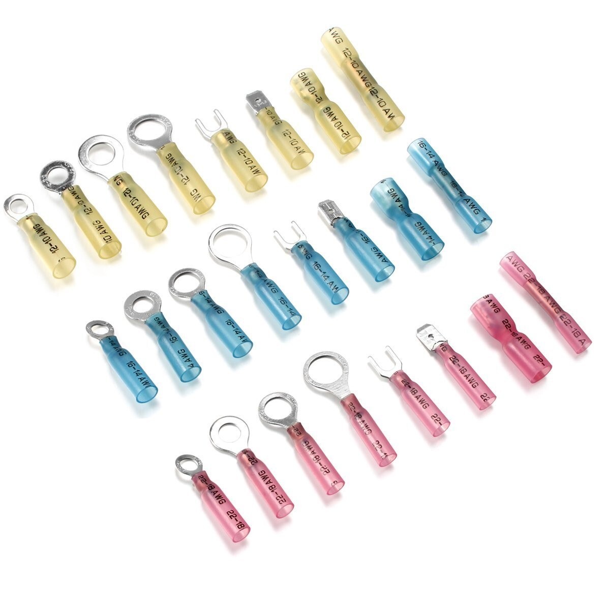 250Pc Heat Shrink Wire Connectors Electrical Ring Fork Spade Crimp Terminals Kit