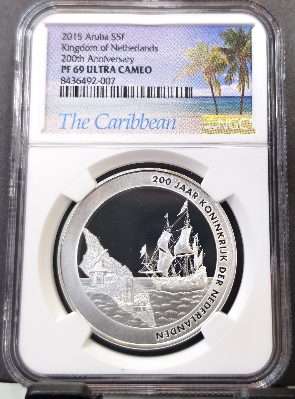 2015 ARUBA SILVER 5 FLORIN KINGDOM OF NETHERLANDS NGC PF 69 ULTRA CAMEO TOP POP